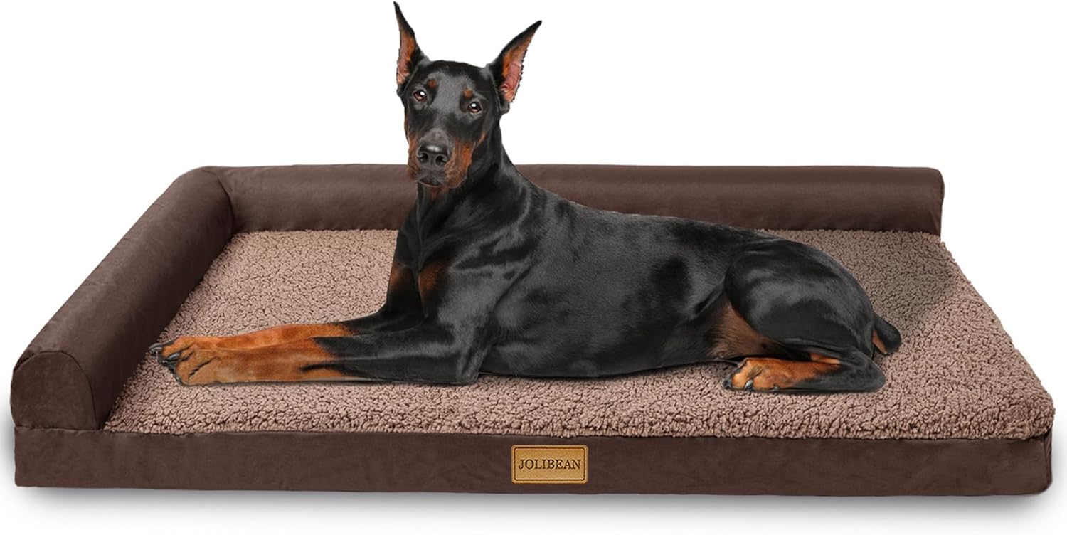 Detalle de Jolibean Orthopedic Jumbo Dog Bed for Extra Large Dogs (142 x 100 cm) – Waterproof L‑Shaped Sofa Bed with Removable Cover