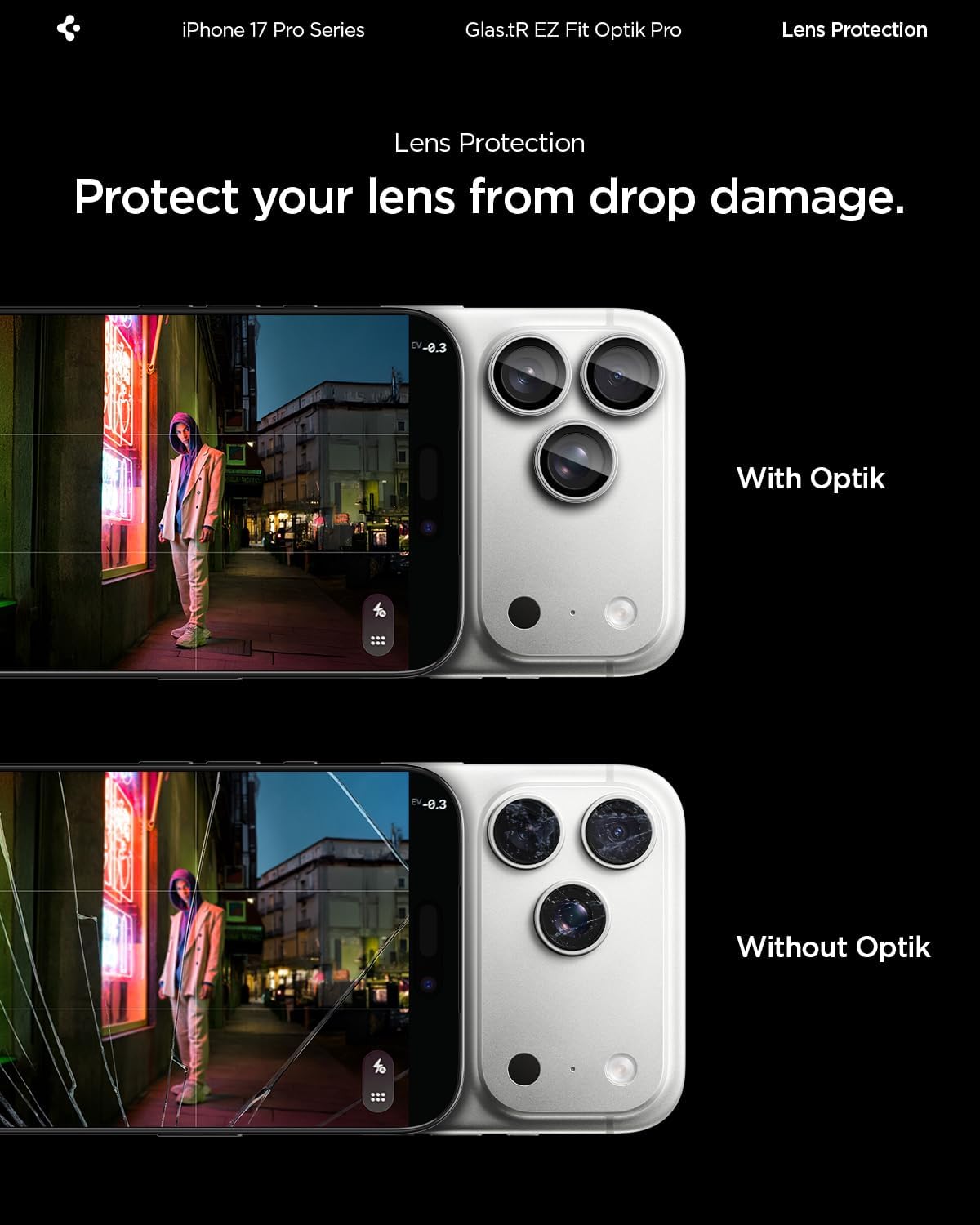 Detalle de Spigen Glas.tR EZ Fit Optik Pro Protection caméra pour iPhone 17 Pro / 17 Pro Max (2 pièces) – argent