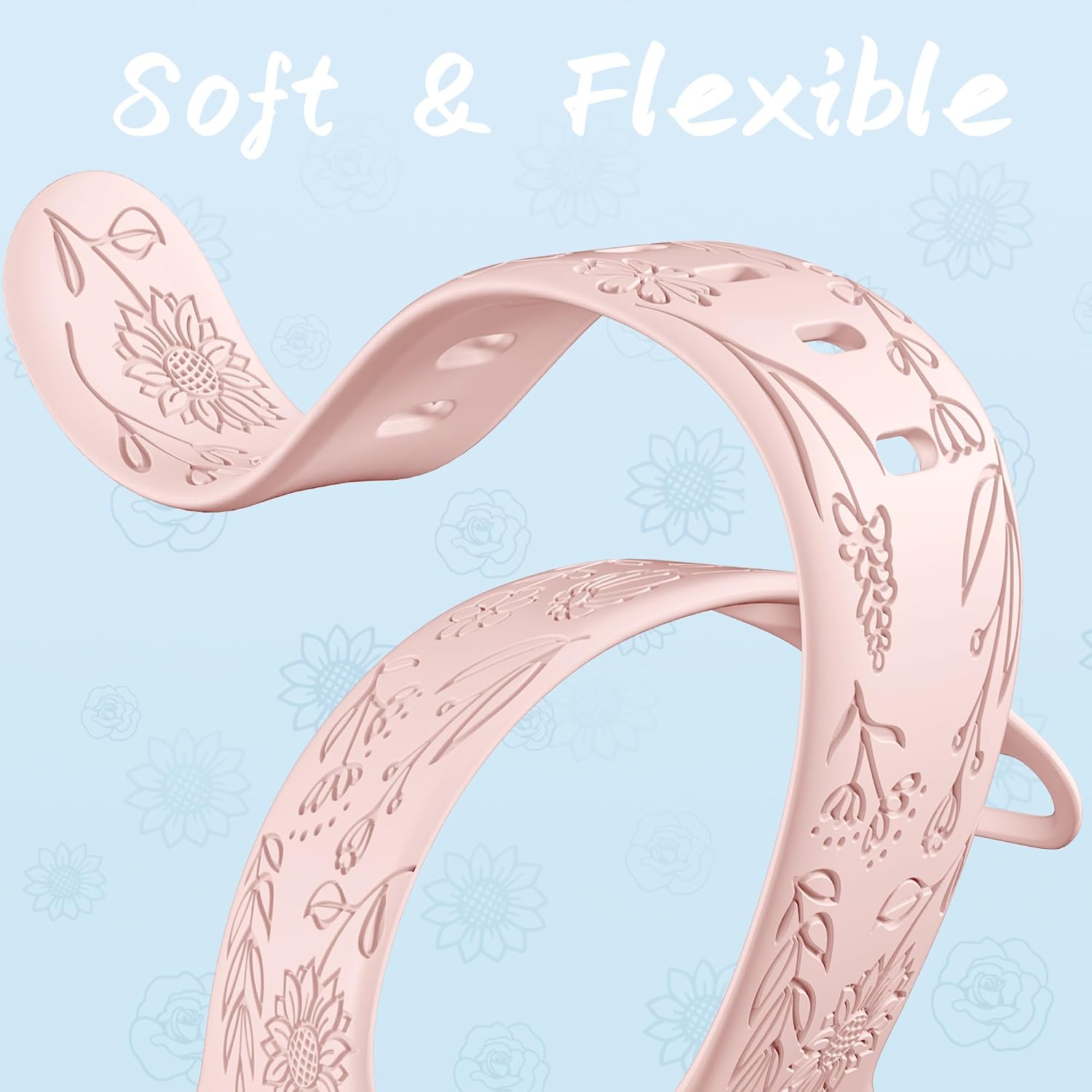 Detalle 1 de SNBLK 6-Pack Floral Engraved Silicone Apple Watch Bands, Multiple Sizes