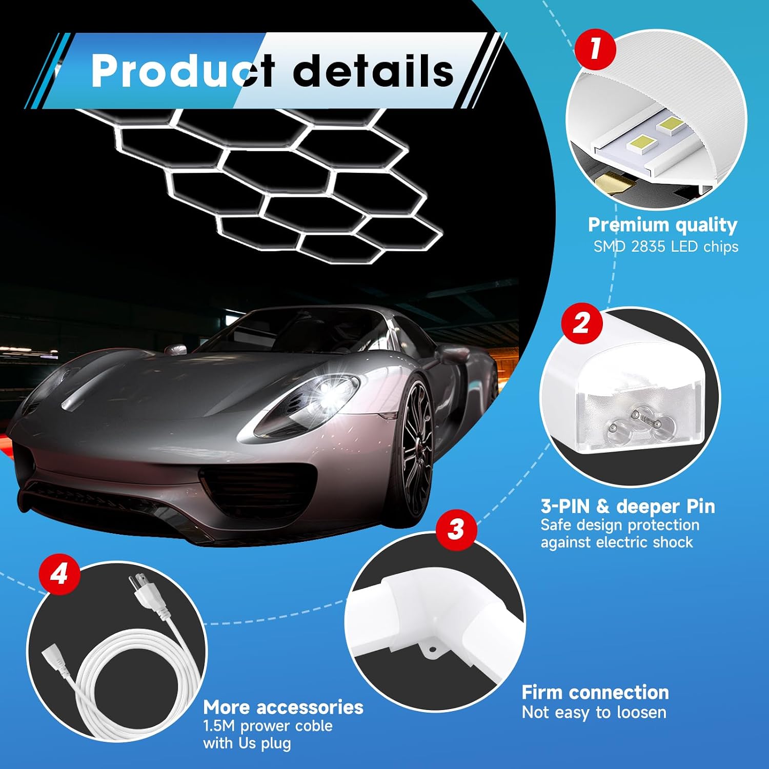Thumbnail 5 de LZHOME CKD-83 Hexagon Garage LED Light, 5000K Natural White, 18-Grid Design