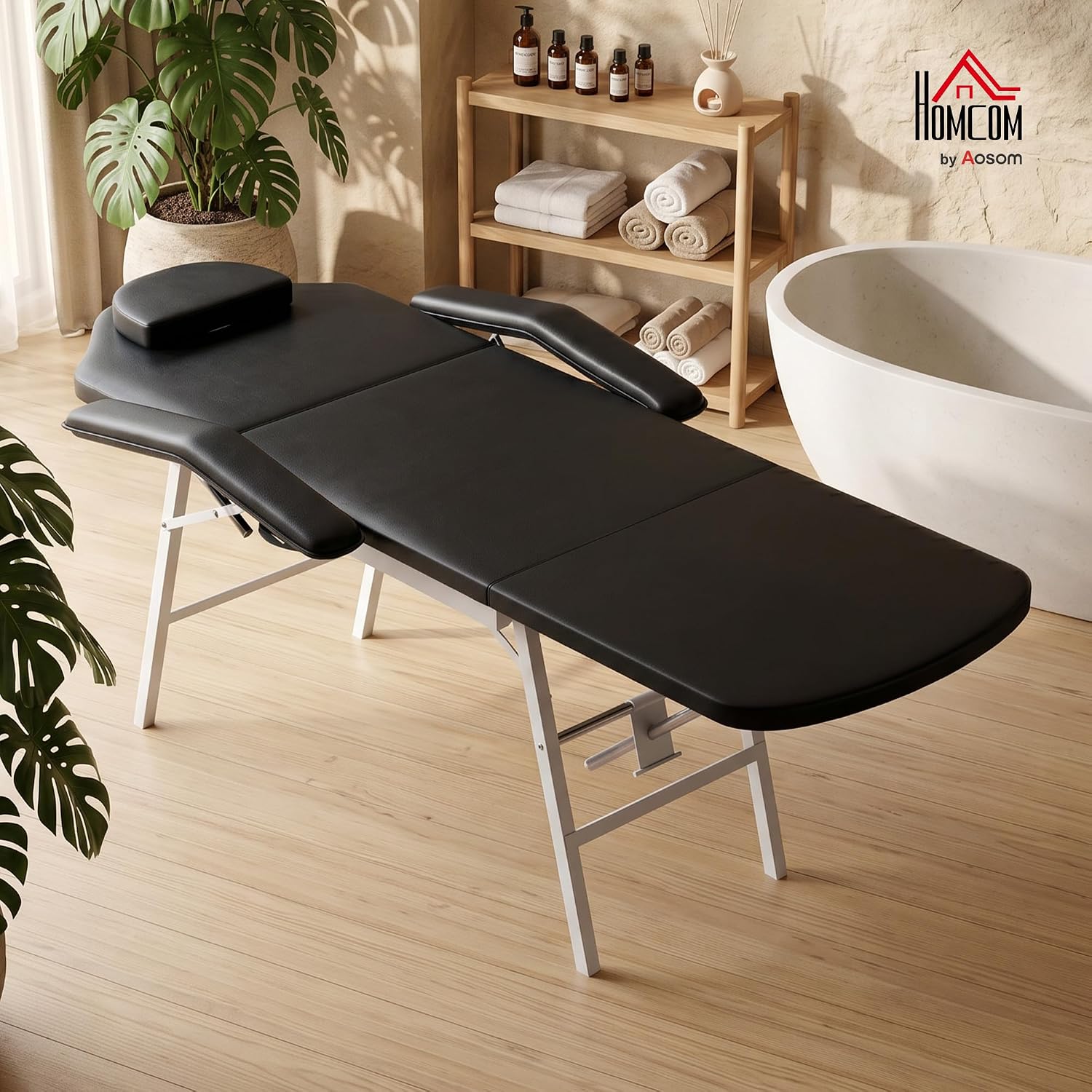 Detalle de HOMCOM 503-028V00BK opvouwbare massagetafel, 3 zones, zwart
