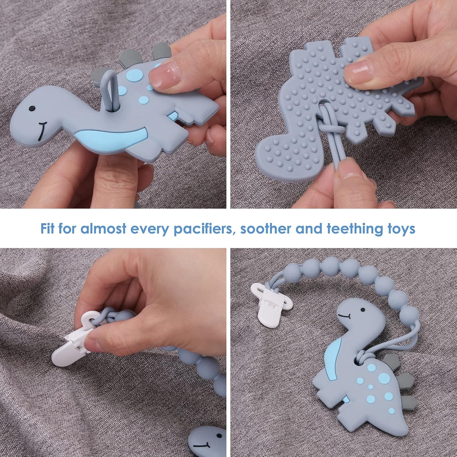 Thumbnail 6 de Slotic B007A1 Silicone Pacifier Clips, 4-Pack with One-Piece Beads, Gray