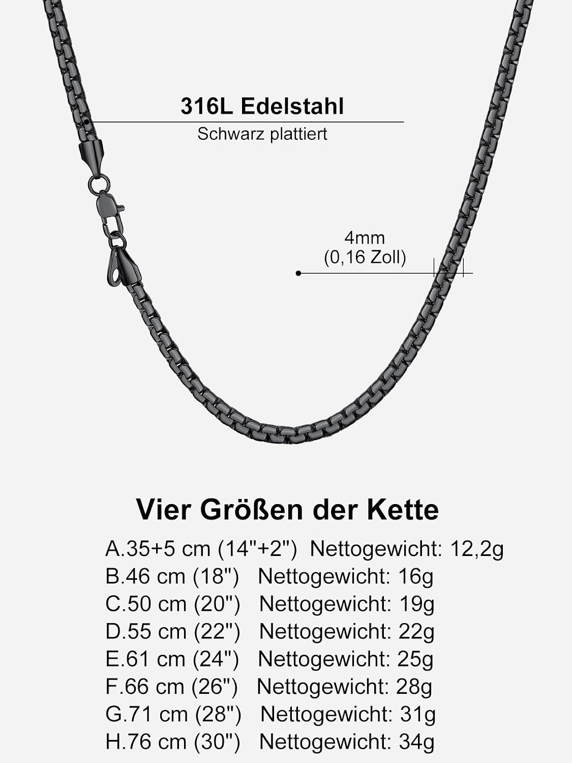 Thumbnail 5 de Richsteel 2/4/6 mm Edelstahl-Kette (Halskette) in Silber/Schwarz/Vergoldet – wählbare Längen 35–76 cm