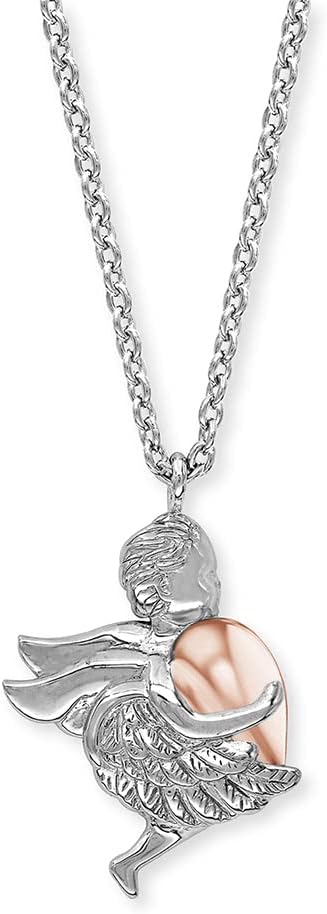 Detalle de Engelsrufer Damen Halskette aus Sterling Silber mit Schutzengel und Herz-Anhänger – zweifarbig, verstellbar 42/46/50 cm