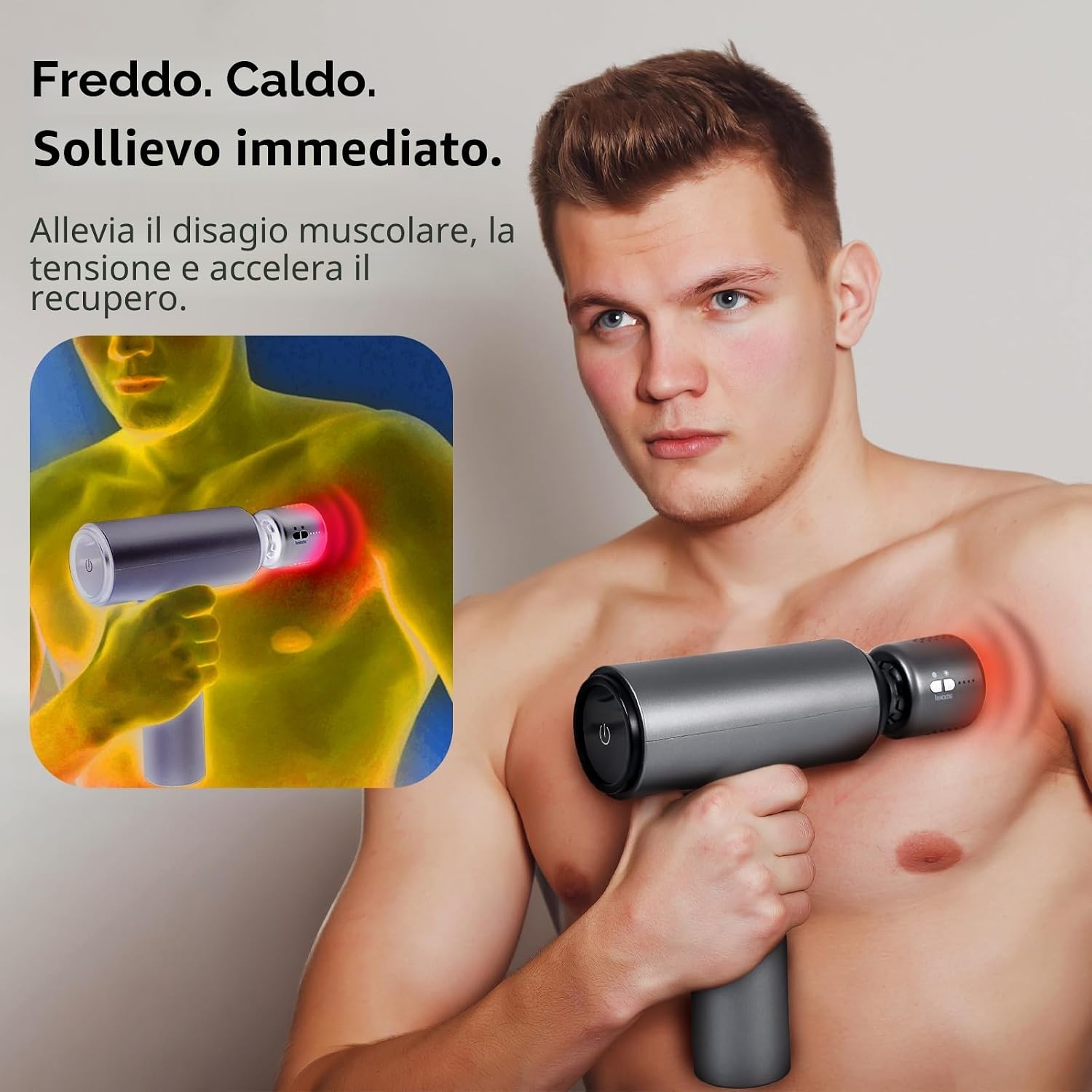 Detalle de arboleaf Pistola per Massaggio Muscolare con Caldo e Freddo – 6 velocità, 5 testine, design portatile
