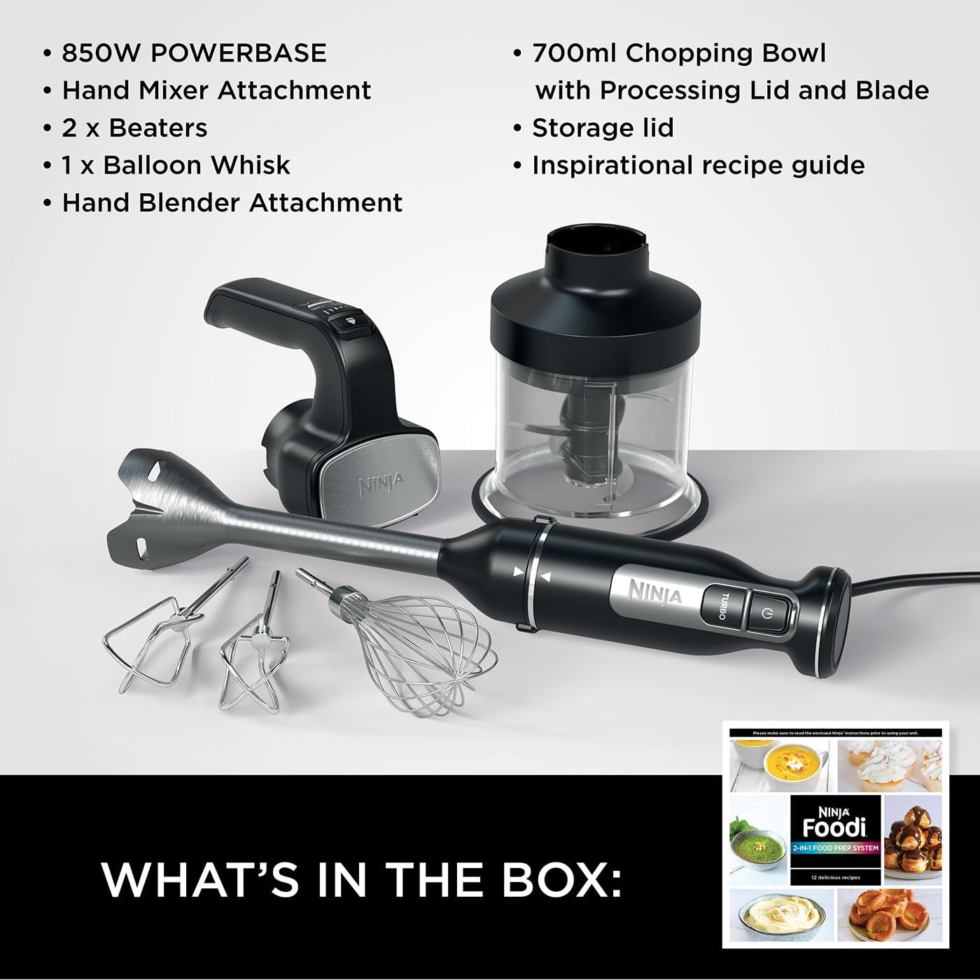 Thumbnail 1 de Ninja Foodi 3-in-1 Hand Blender, Hand Mixer & Chopper (CI100UK) with 850W Powerbase