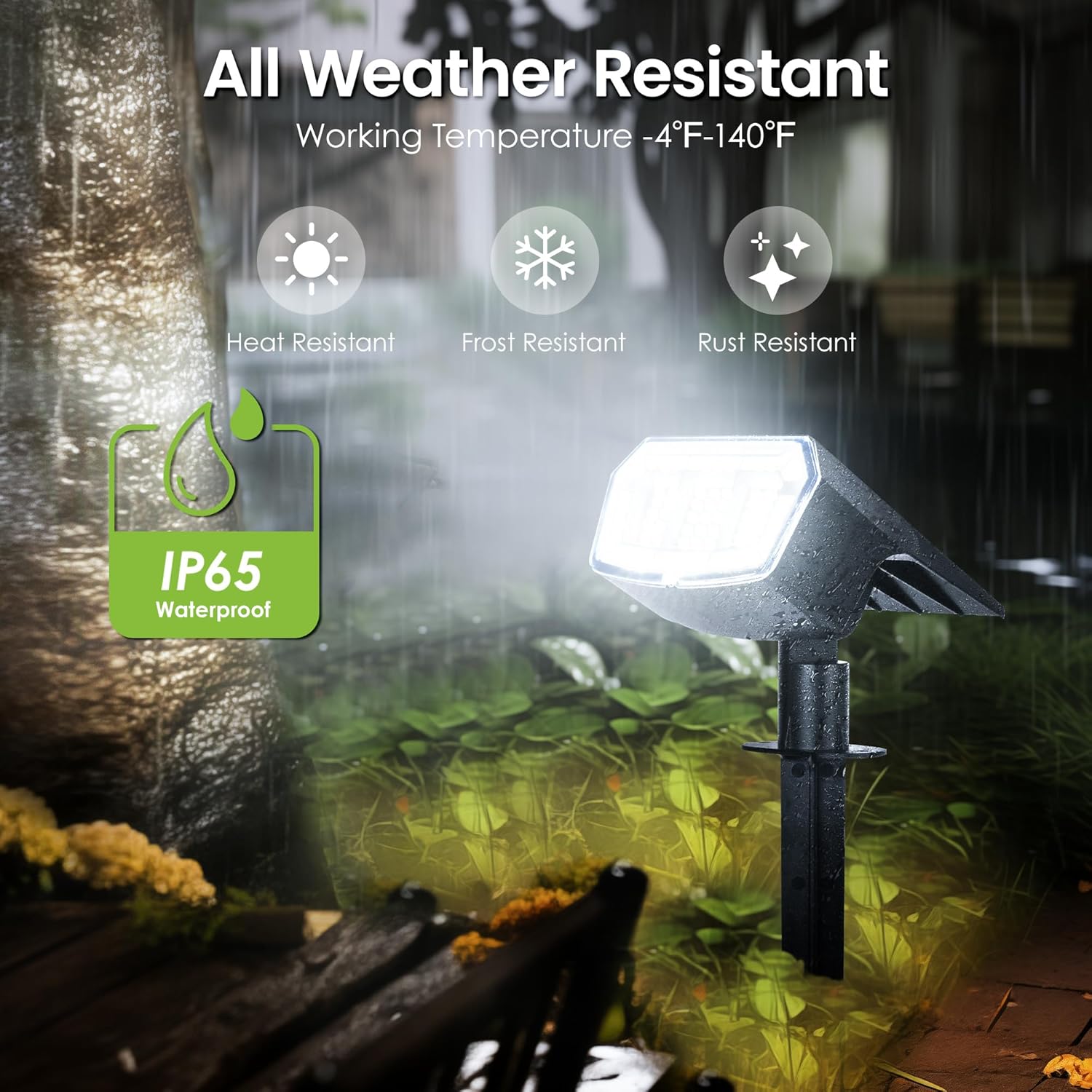 Detalle de PATIOPIA 63-LED Solar Spot Lights for Outdoor Gardens (2 Pack) – IP65 Weatherproof, 3 Modes