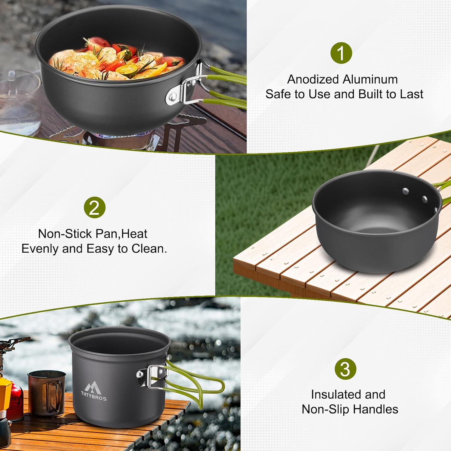 Detalle 2 de THTYBROS HW-SO01 Camping Cookware Set with Aluminium Pots and Foldable Handles