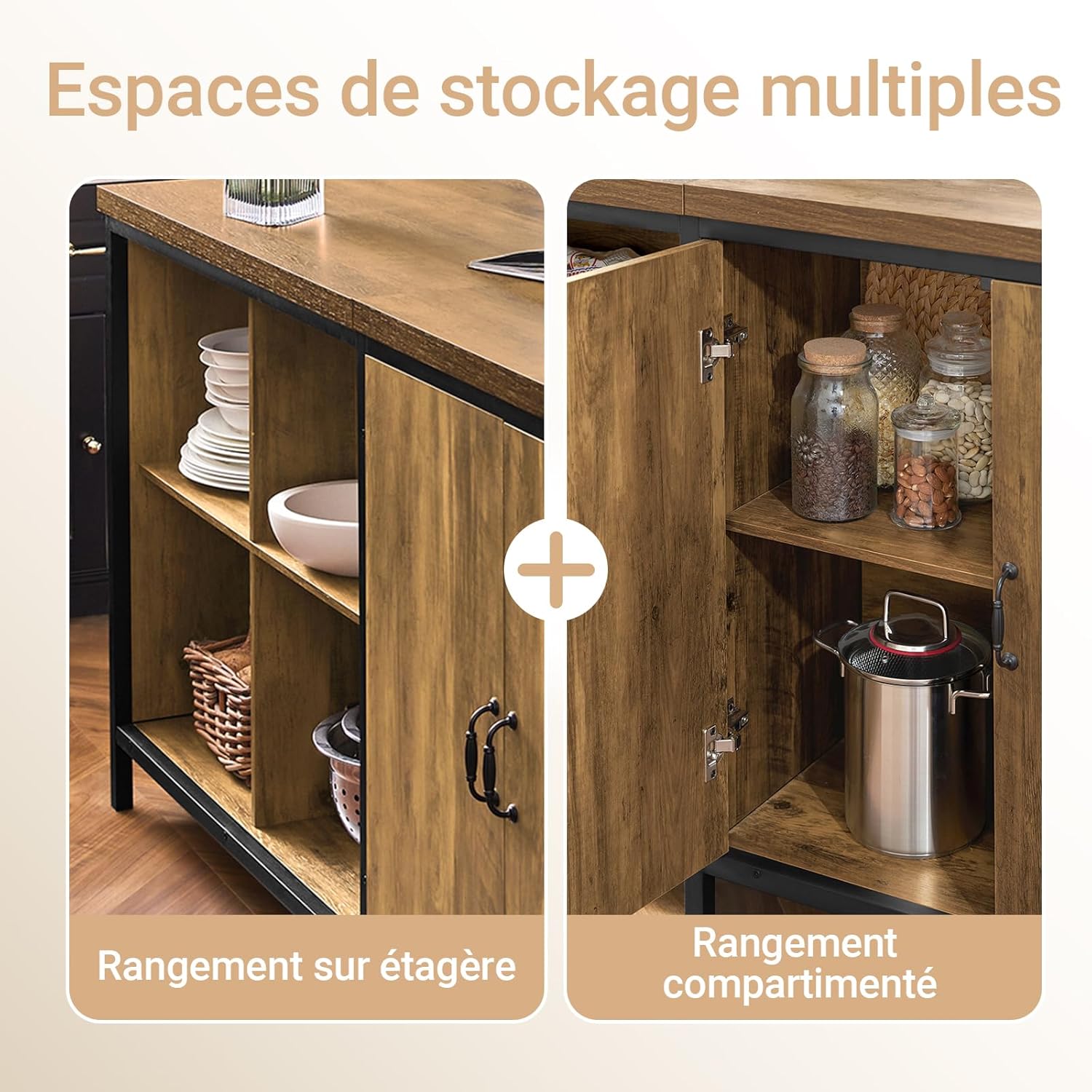 Detalle de SoBuy Îlot de Cuisine KNL01-F — Buffet avec plan de travail 170 cm et rangement polyvalent