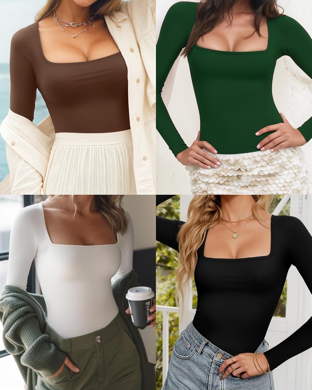 Thumbnail 5 de ALGALAROUND Women's Long Sleeve Square Neck Top – Slim Fit Casual to Going-Out Essential