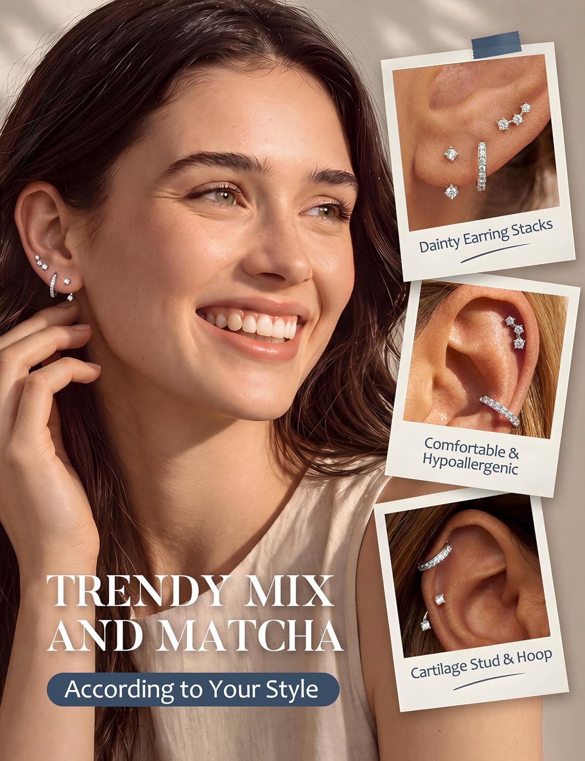 Detalle 2 de FIASASO Earring Set, 10 mm Huggie Hoops