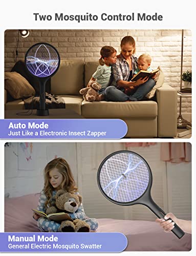 Detalle de YISSVIC Electric Fly Swatter 4000V Bug Zapper Racket Dual Mode (1, Black)