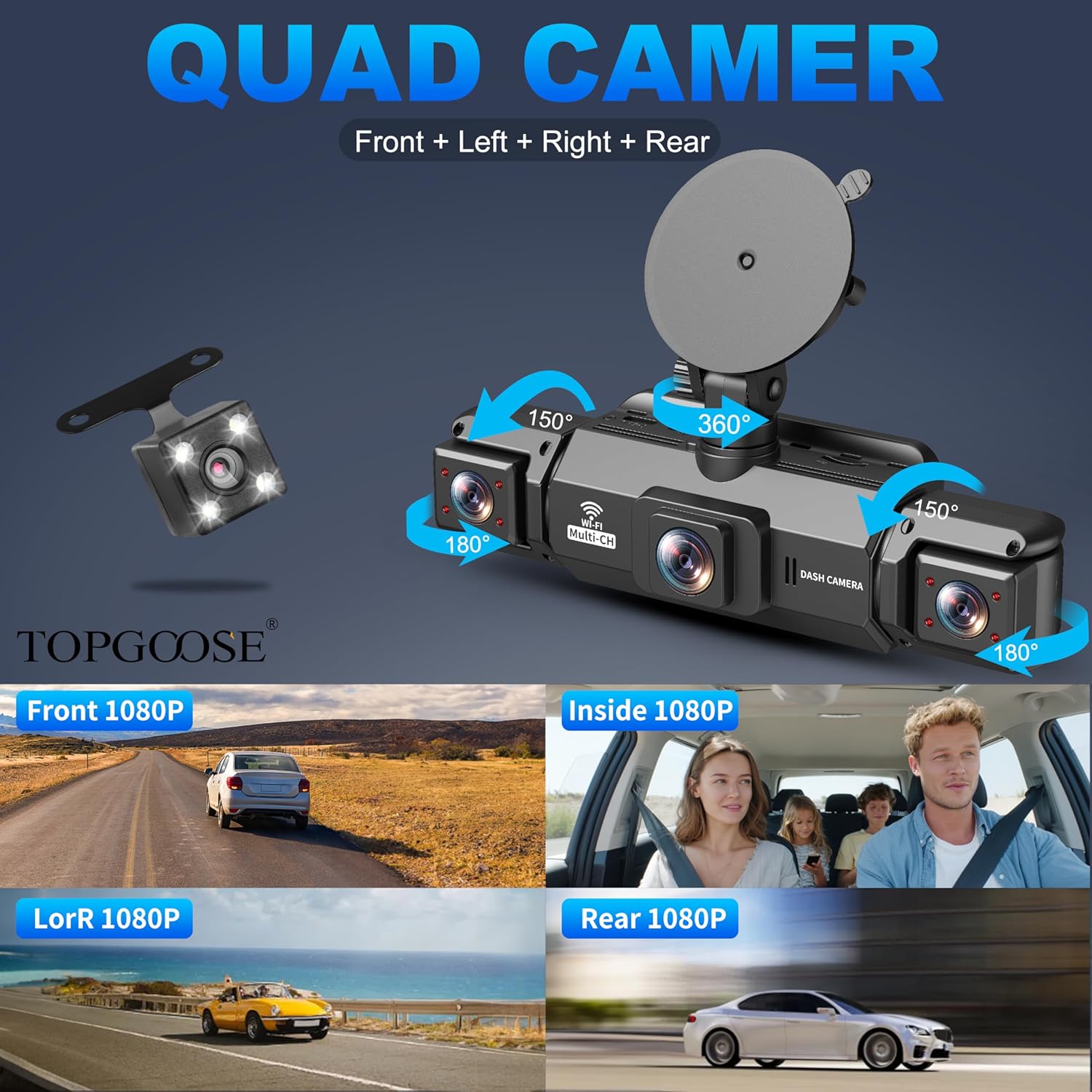 Thumbnail 2 de 360° Dash Cam 4 Channel 5G WiFi & APP Control by TOPGOOSE