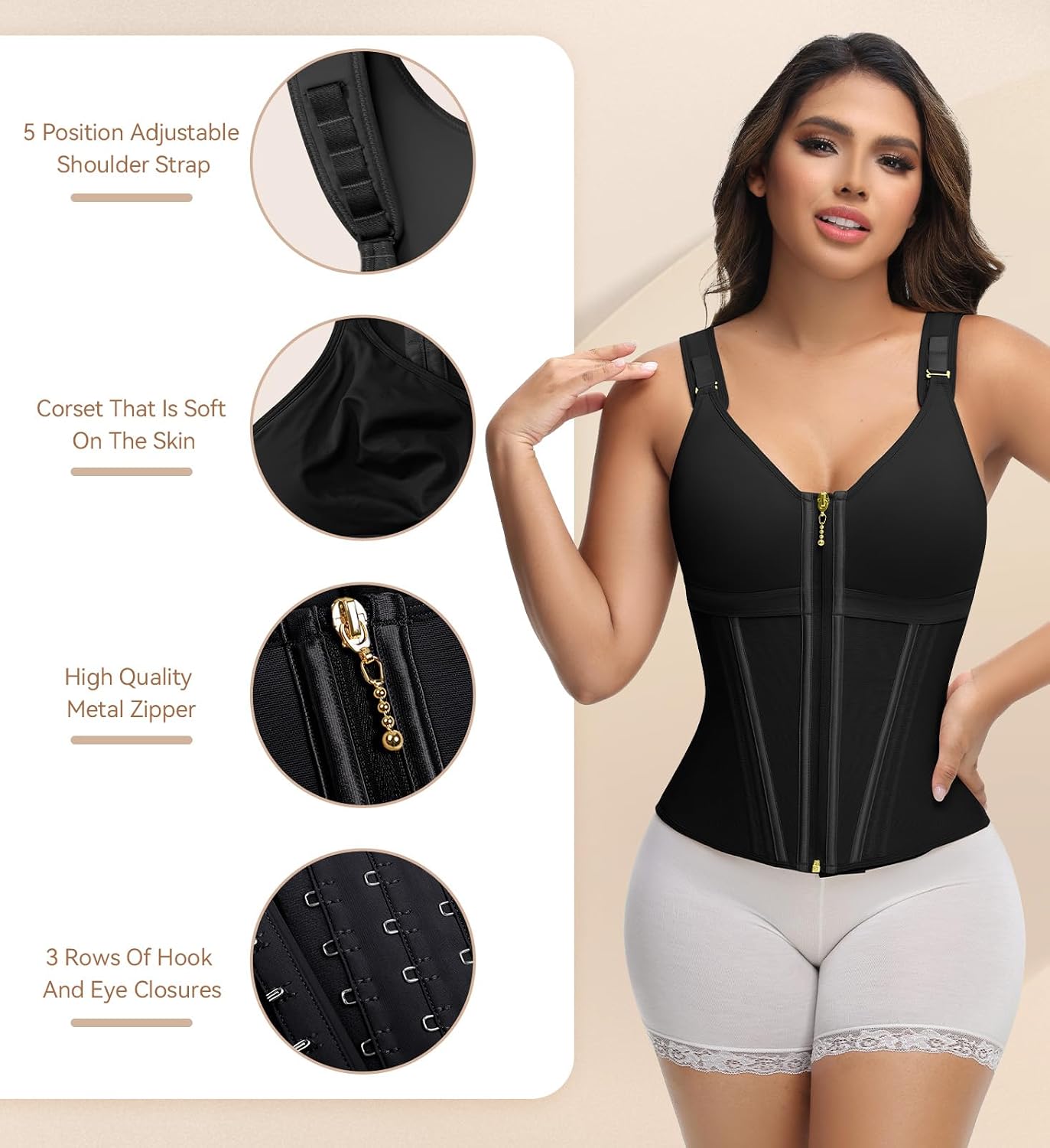 Thumbnail 6 de SHAPSHE Waist Trainer Corset for Women with Tummy Control, Zipper & Hooks