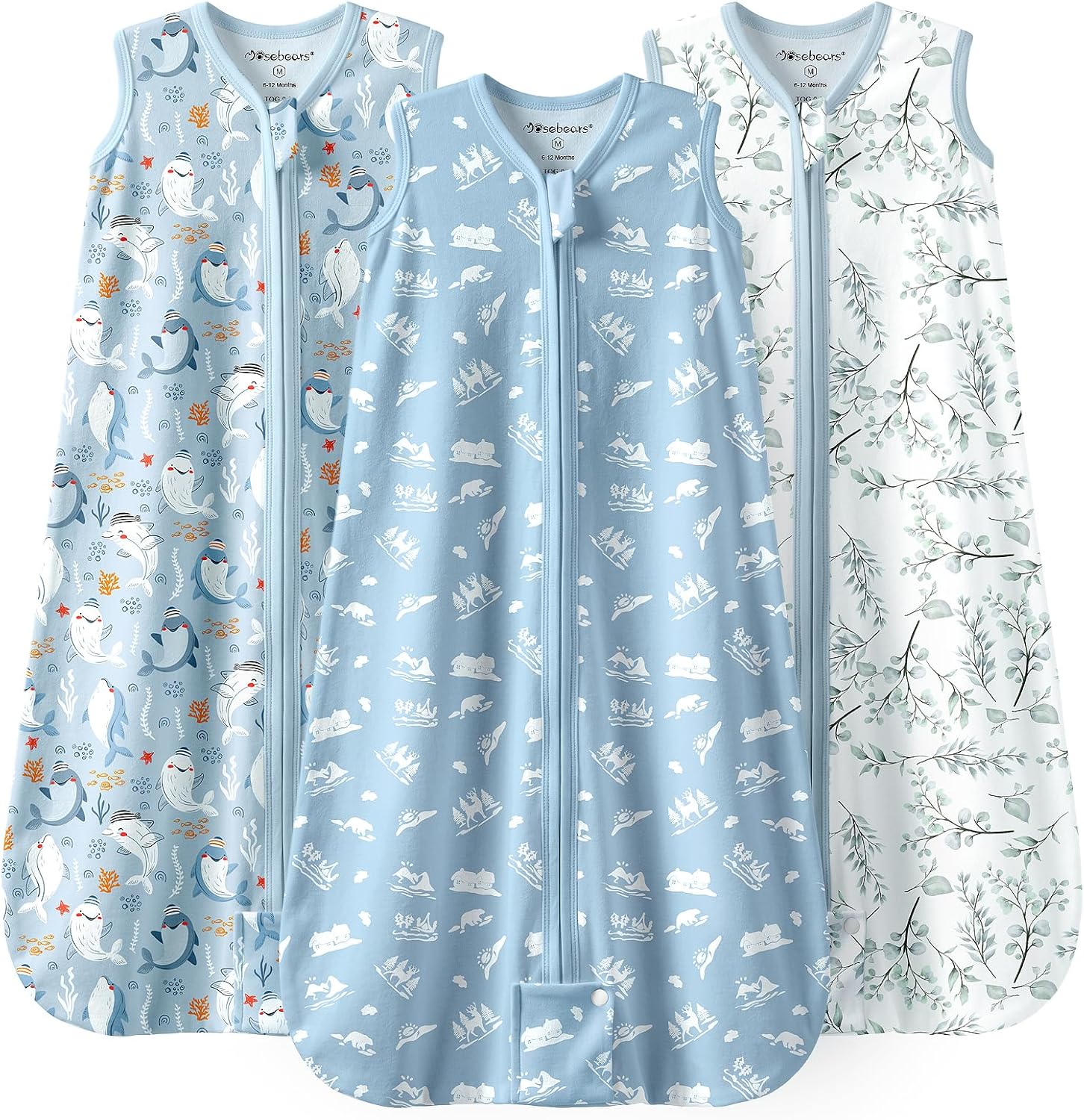 Mosebears Sleeping Bag Baby Summer (3 Pack, Blue, Size S) – 0.5 Tog, 100% Cotton