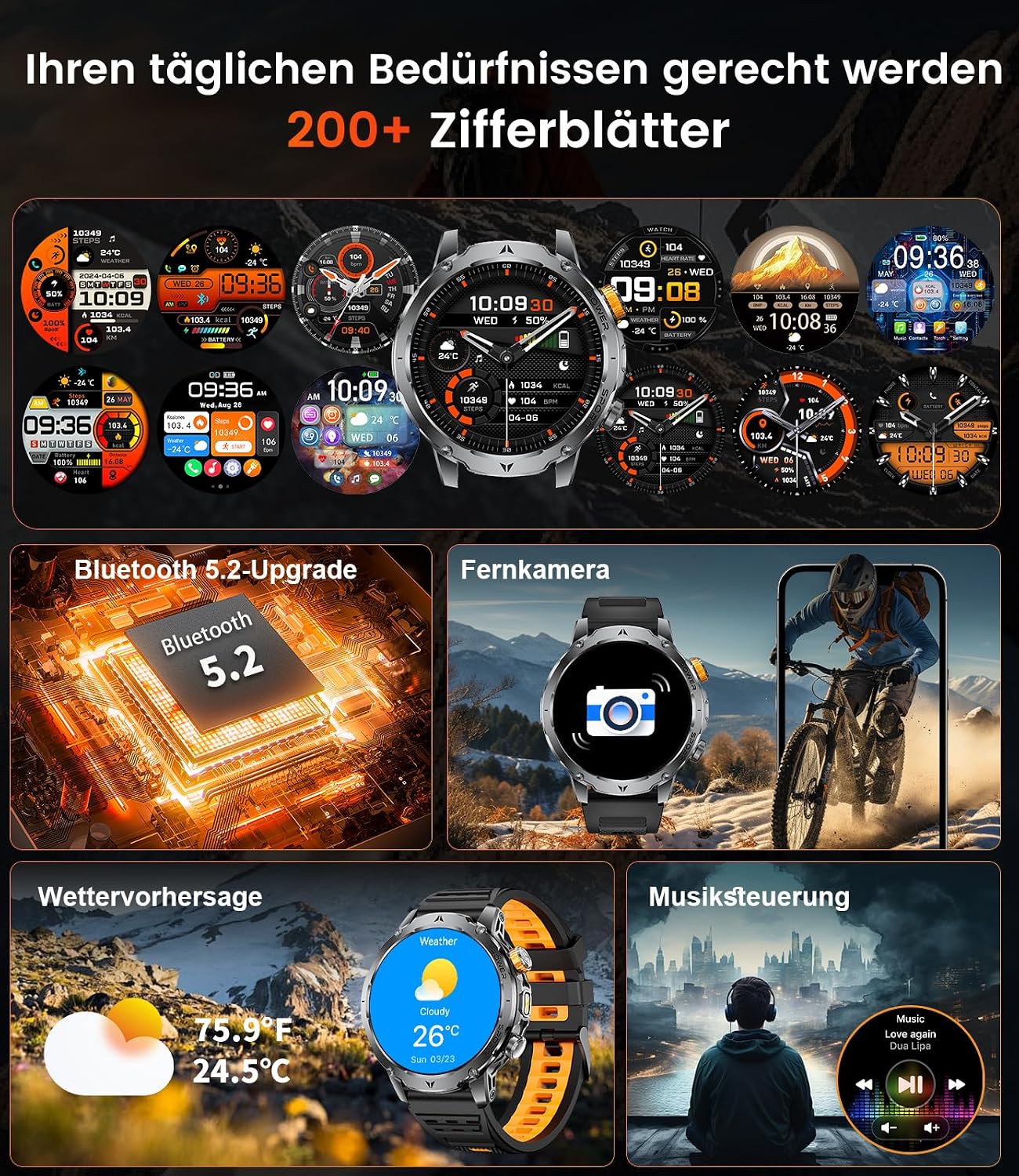 Thumbnail 6 de SUNKTA Smartwatch Herren Militär 1,7 Zoll