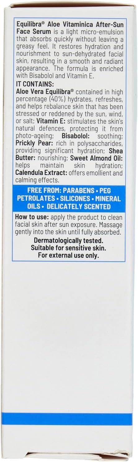 Detalle de Equilibra Siero Viso Doposole 30 ml – Aloe Vera 40%, Vitamina E e Olio di Mandorle Dolci