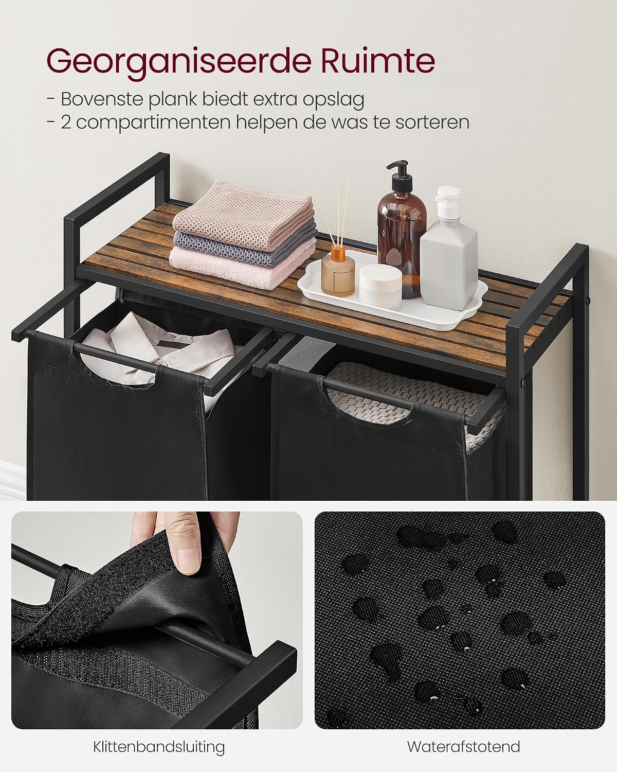 Detalle de VASAGLE BLH201B01 BRENTA wasmand met 2 uitneembare Oxford stoffen zakken