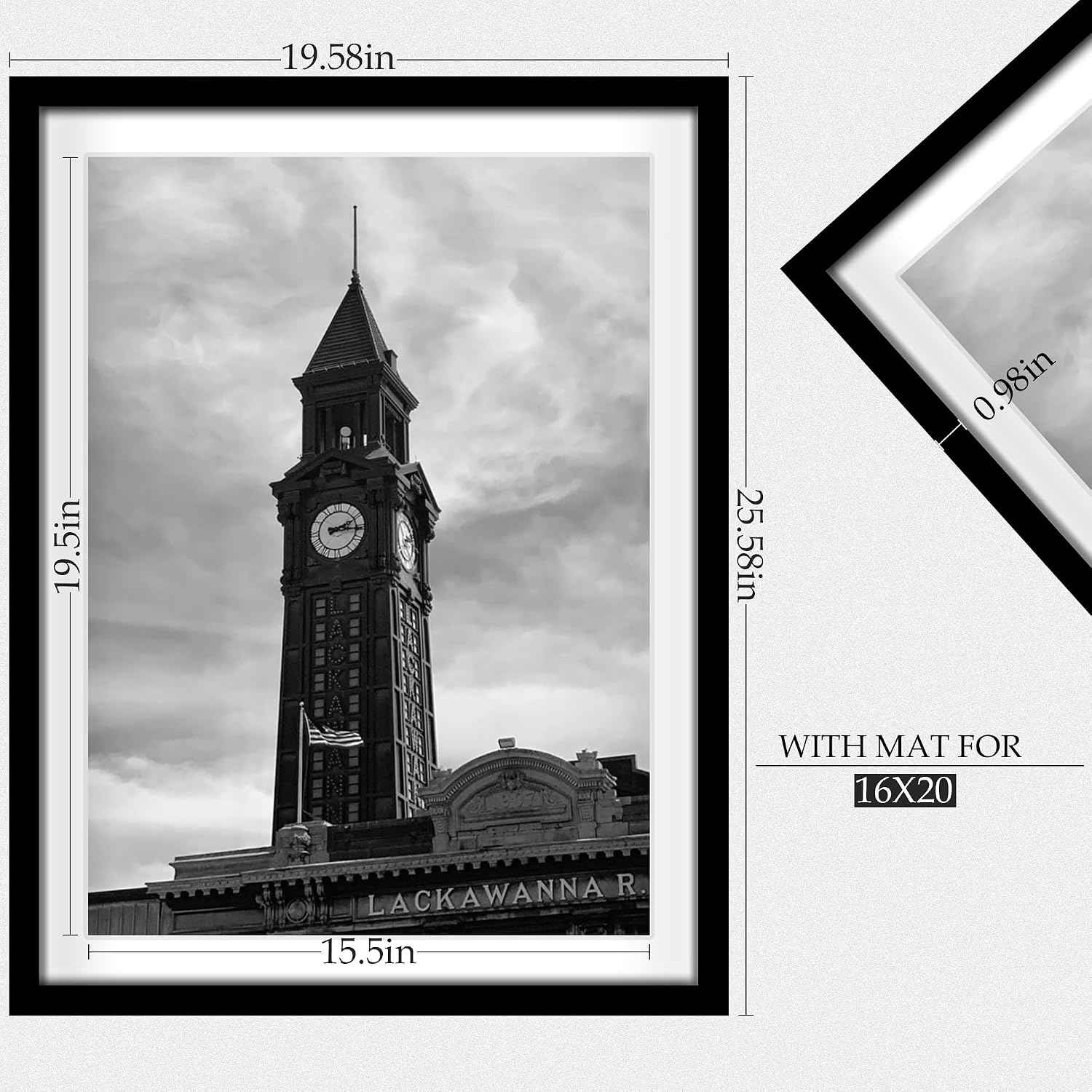 Thumbnail 4 de Wiscet 18x24 Picture Frame Set of 3 — Black MDF Gallery Frames for 16x20 (with Mat) or 18x24 (no Mat)