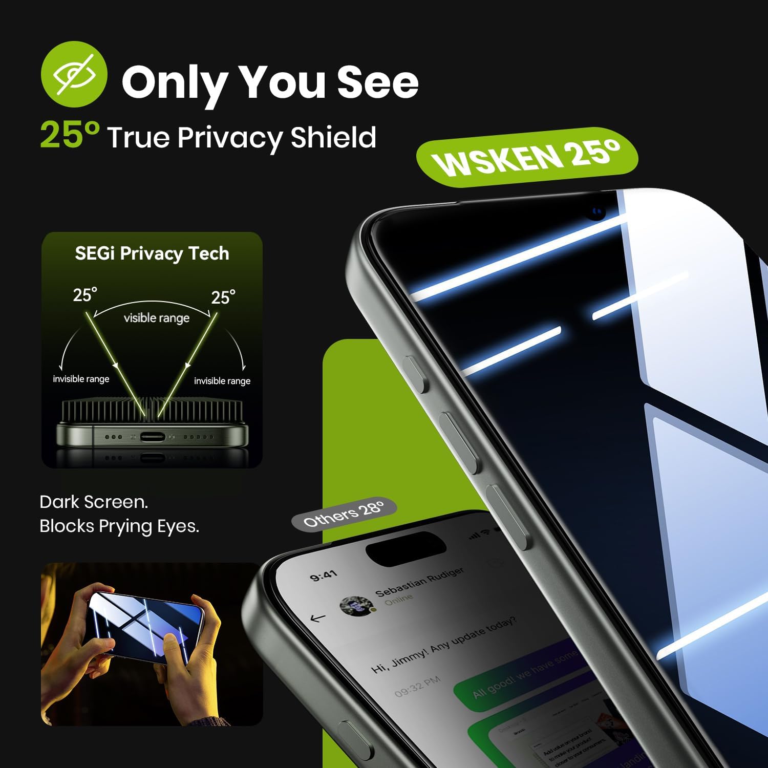 Detalle 2 de WSKEN iPhone 17 Pro Max privacy screen protector