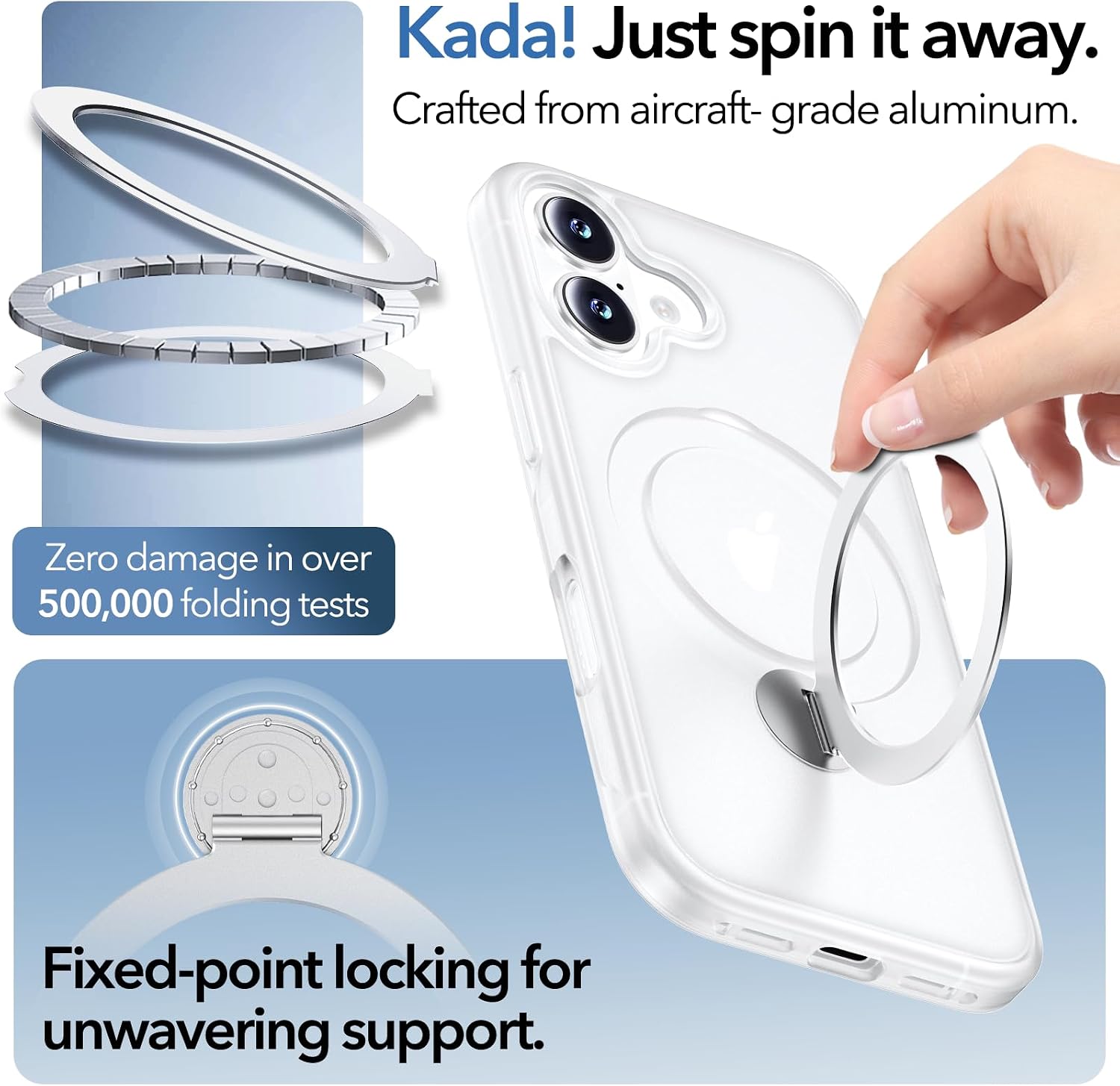 Detalle 2 de Anqrp 360° All-in-One-Ständerhülle für iPhone 17 – MagSafe kompatibel, Stoßfest, matte Weiß Nebel