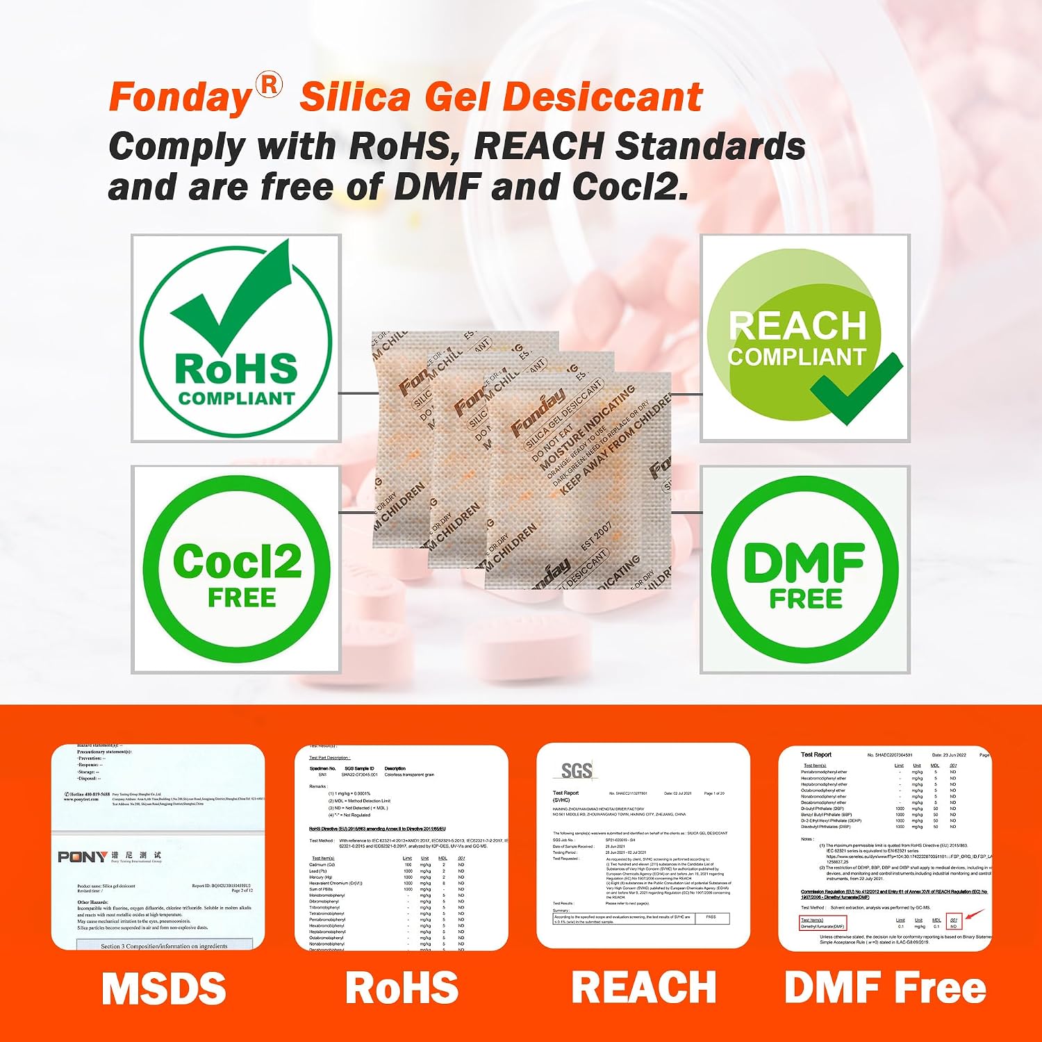 Detalle 2 de Fonday 50 g Silica Gel Desiccant Packs, 6-Pack, Colour-Indicating and Reusable