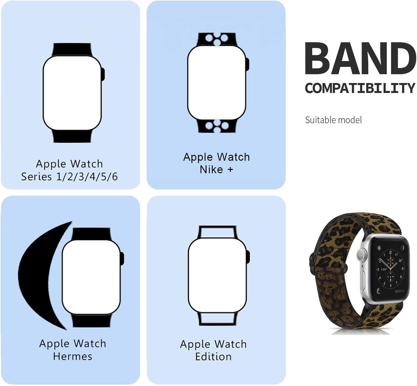 Detalle de Ecogbd Elastic Replacement Strap for Apple Watch (38–49mm): Soft Fabric Nylon, Flexible One‑Size Fit