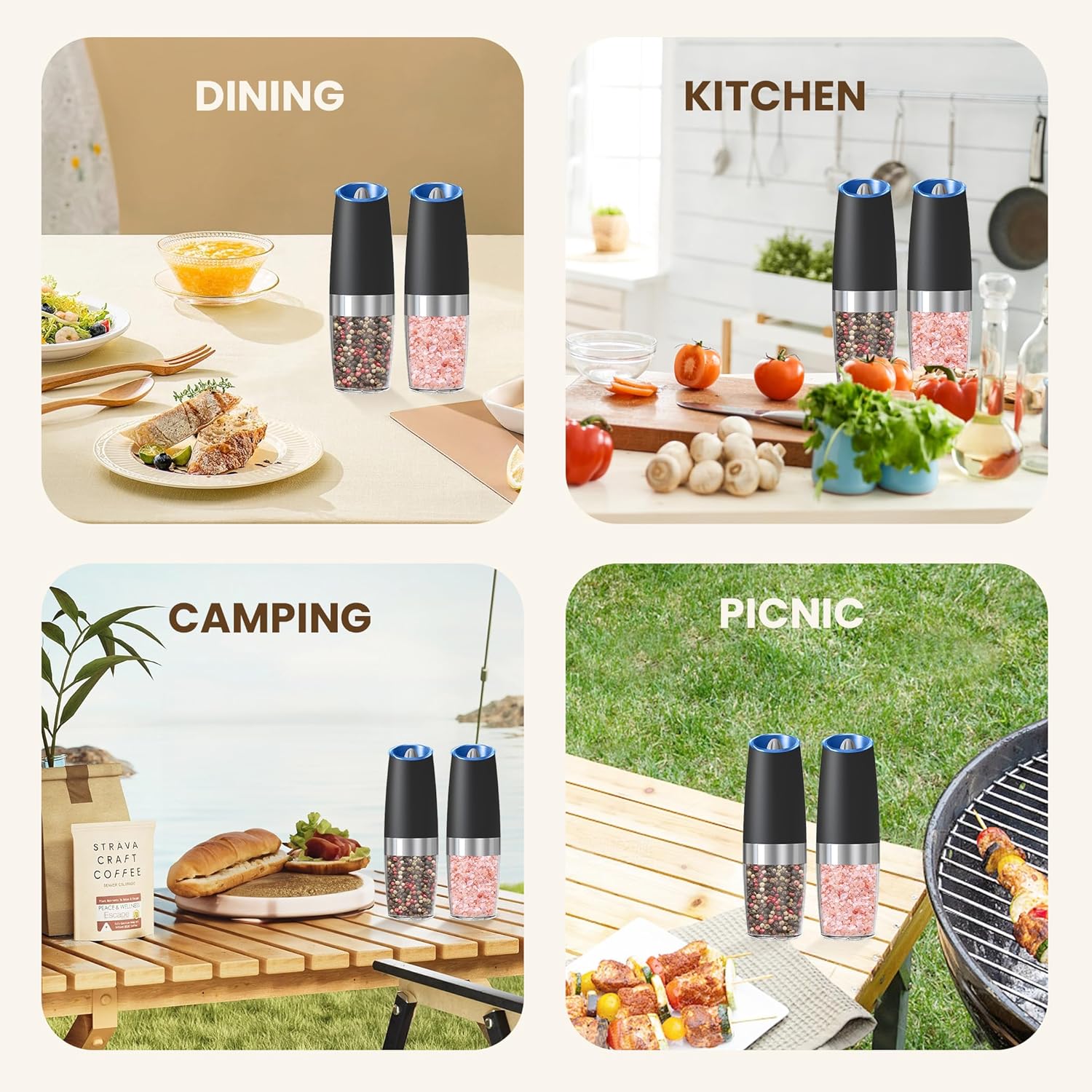 Thumbnail 6 de KIARYUOLL Gravity Electric Salt and Pepper Grinder Set (2-Pack, Black) with LED Light