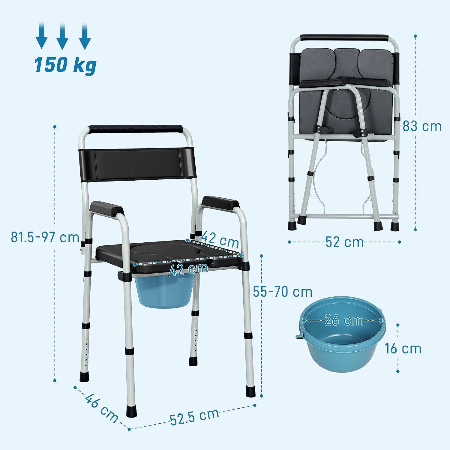 Thumbnail 6 de HOMCOM Silla WC Plegable 150 kg