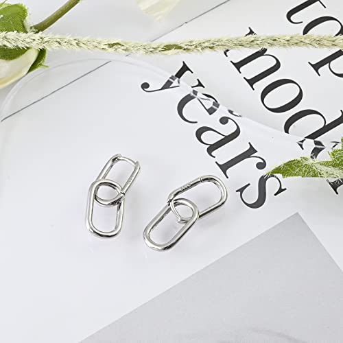 Thumbnail 4 de Weviway 925 Sterling Silver Double Ring Oval Huggie Hoop Earrings