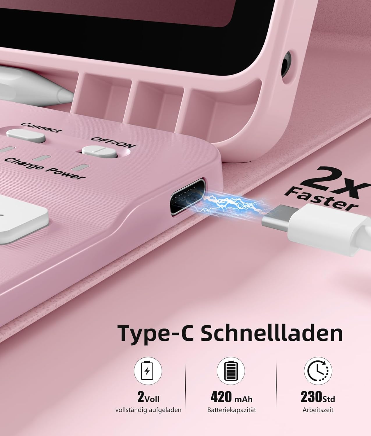Thumbnail 4 de Vobafe Hülle mit Tastatur für Samsung Galaxy Tab A11+ Plus (11 Zoll, 2025) & Tab A9+ Plus (11 Zoll, 2023) – QWERTZ, beleuchtet, abnehmbar, Rosa