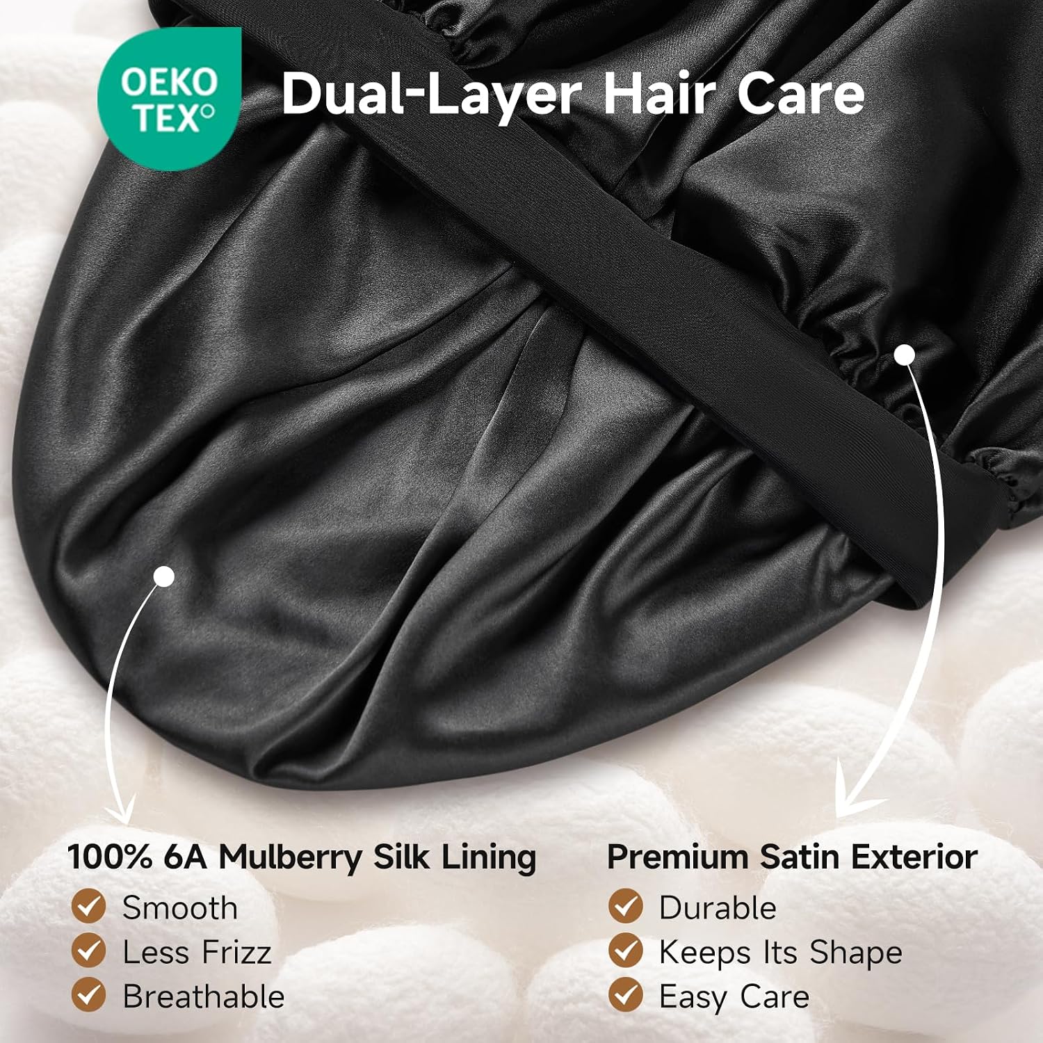 Detalle de Mulberry silk sleep bonnet, 22 Momme