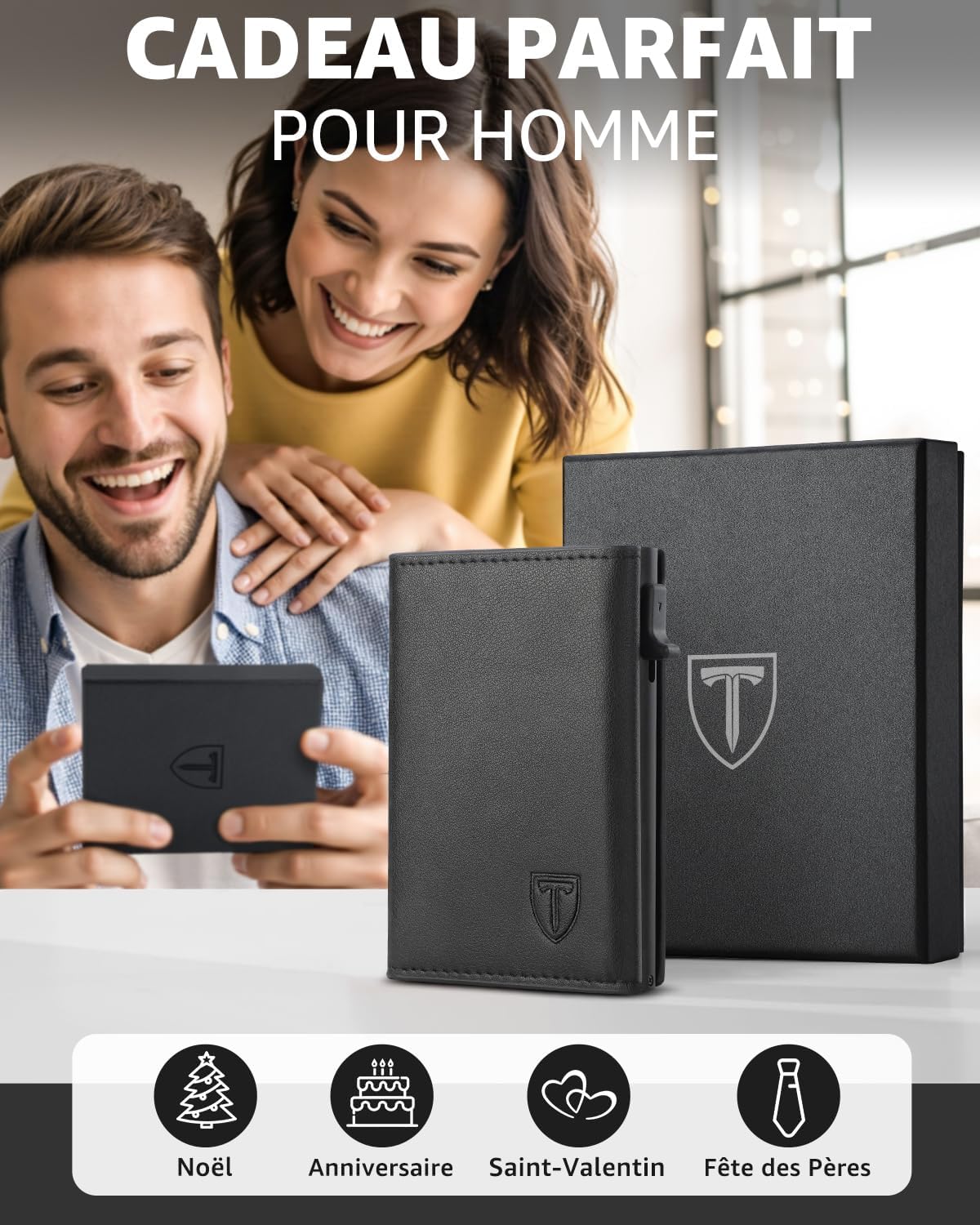 Thumbnail 6 de TEEHON Portefeuille Homme en Cuir avec Blocage RFID – Noir, 8 cartes, fermeture magnétique