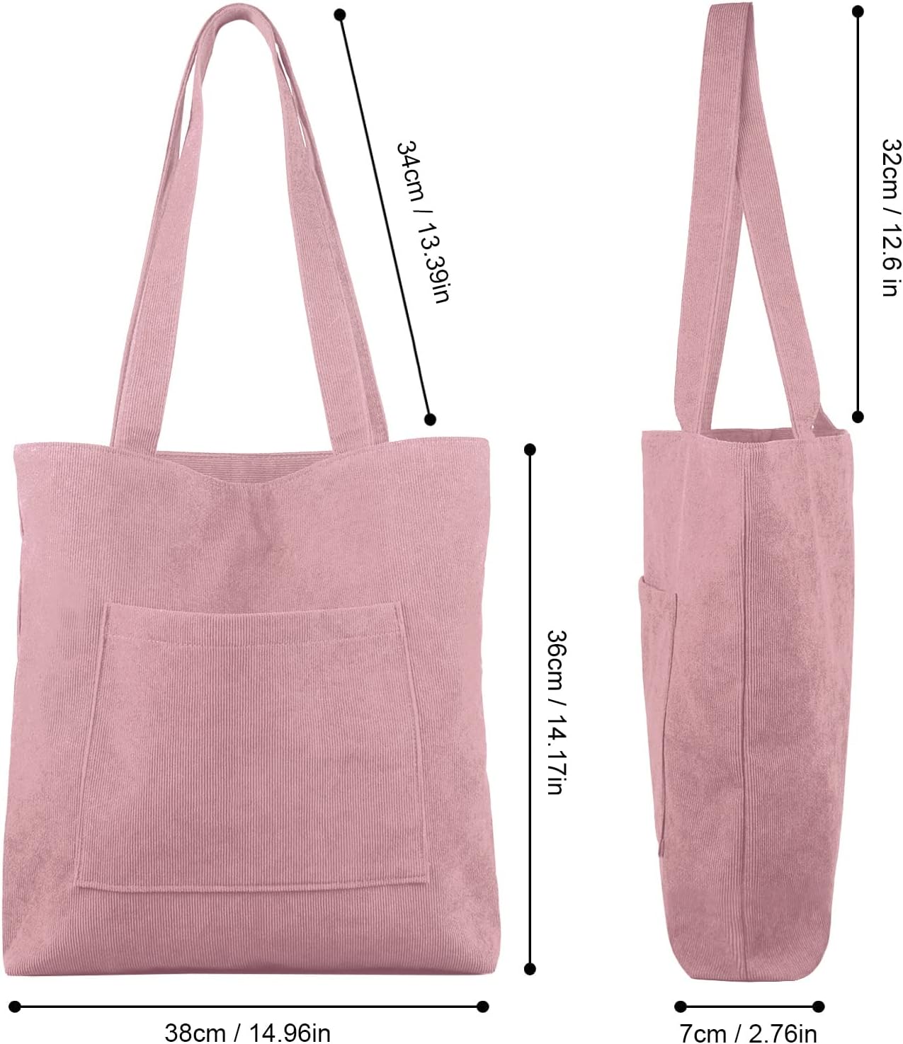 Thumbnail 6 de Kememo Corduroy Tote Bag with Zip – Large Capacity Hobo/Shoulder Bag with Inner Pockets