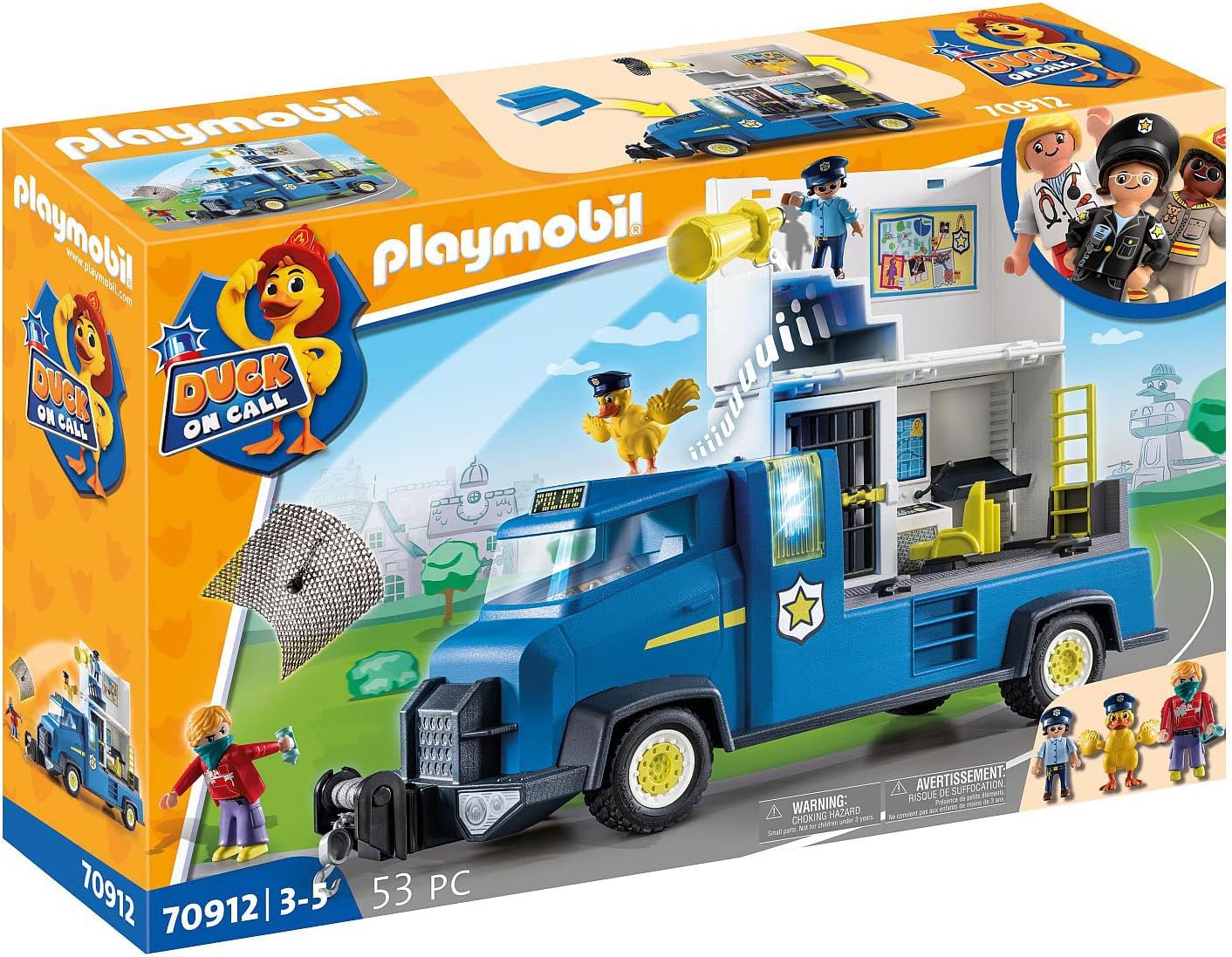 Detalle de PLAYMOBIL Duck ON Call 70912: Polizei Truck mit Zentrale, Licht und Sound – Spielzeug ab 3 Jahren