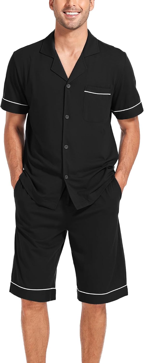 Detalle de COLORFULLEAF Men’s Cotton Pajama Set with Pockets Notched Collar