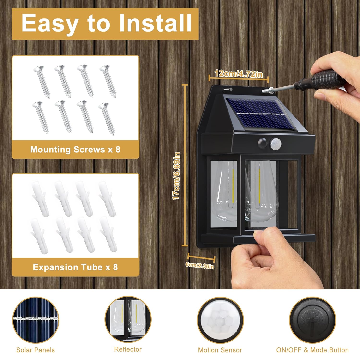 Thumbnail 1 de Flacchi Solar Lights Outdoor: Waterproof Solar Wall Lights with Motion Sensor (2 Pack) – Warm White