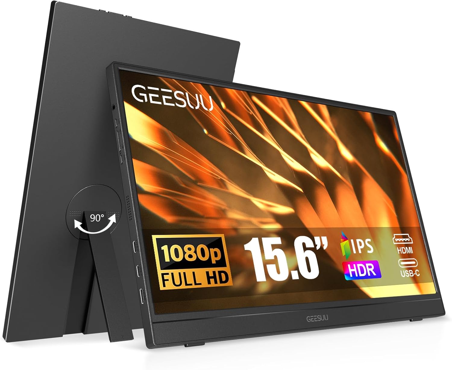 Detalle de GEESUU 15,6 Zoll tragbarer Monitor – FHD IPS Display, HDR, USB-C/HDMI, integrierte Lautsprecher