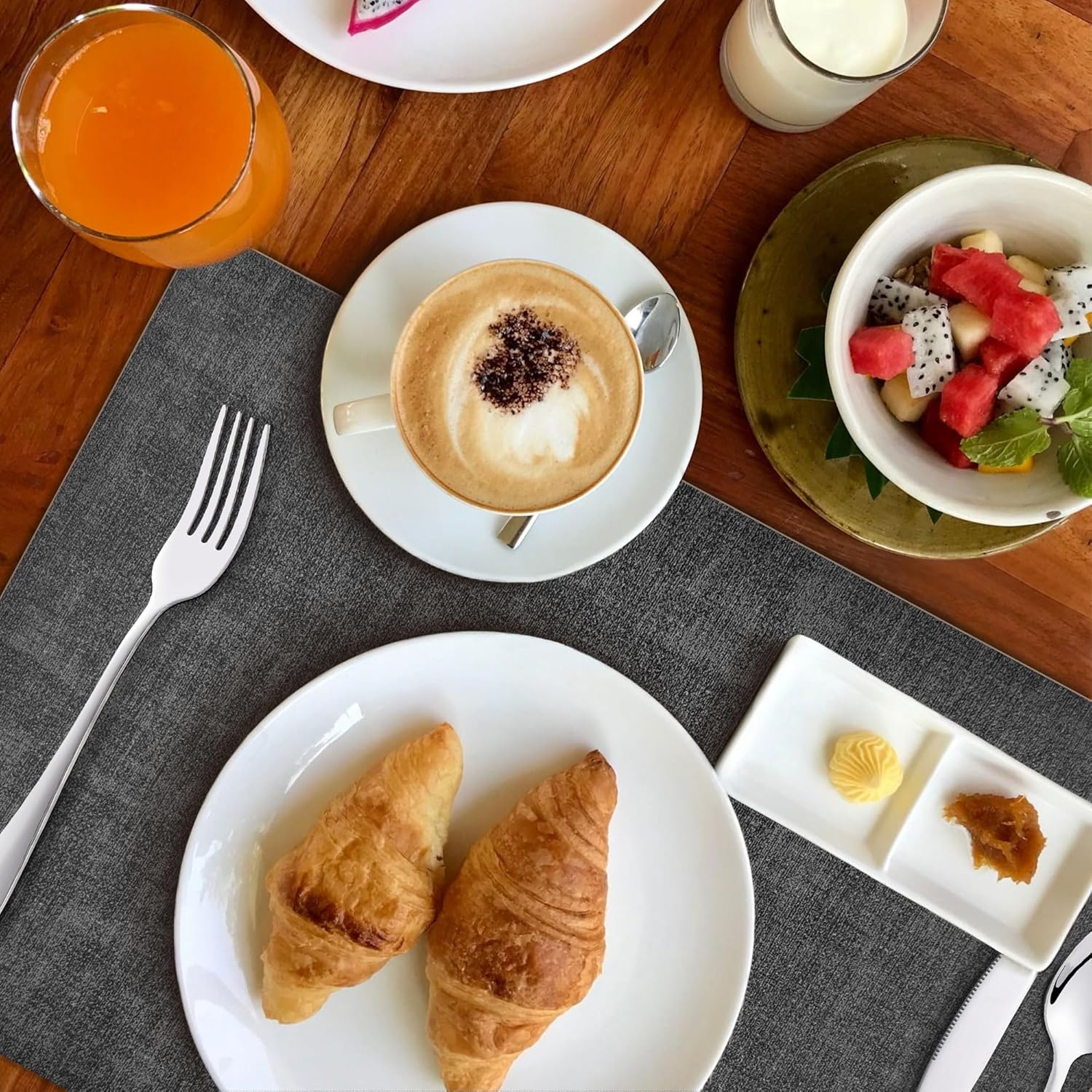 Thumbnail 5 de KitchenBoss Set de table lavable en plastique double face (lot de 6) gris abricot, antidérapant, résistant à la chaleur