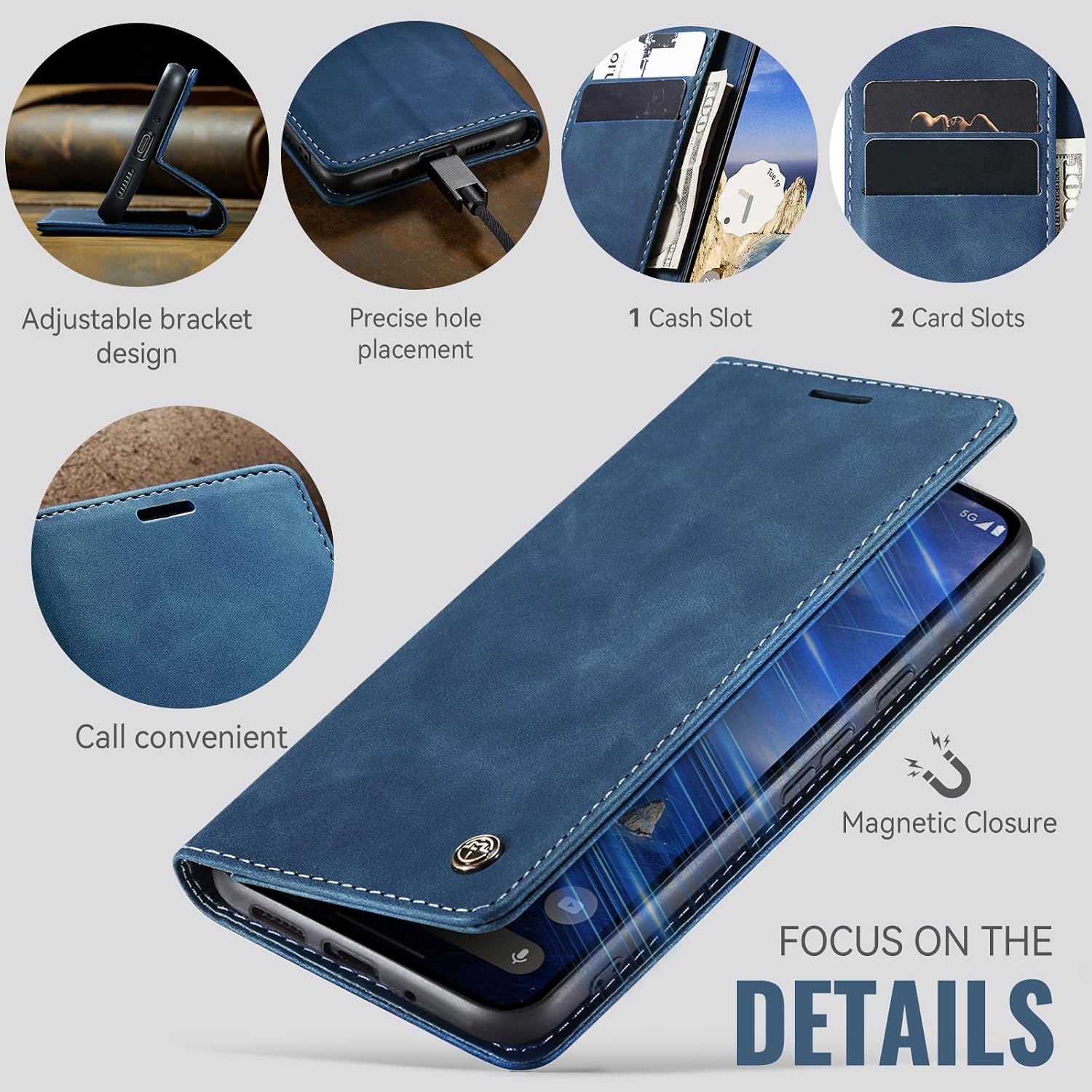 Detalle 2 de Samokor Leder-Flip-Hülle für Google Pixel 10 Pro 5G – Blau, Wallet-Stil mit Standfunktion