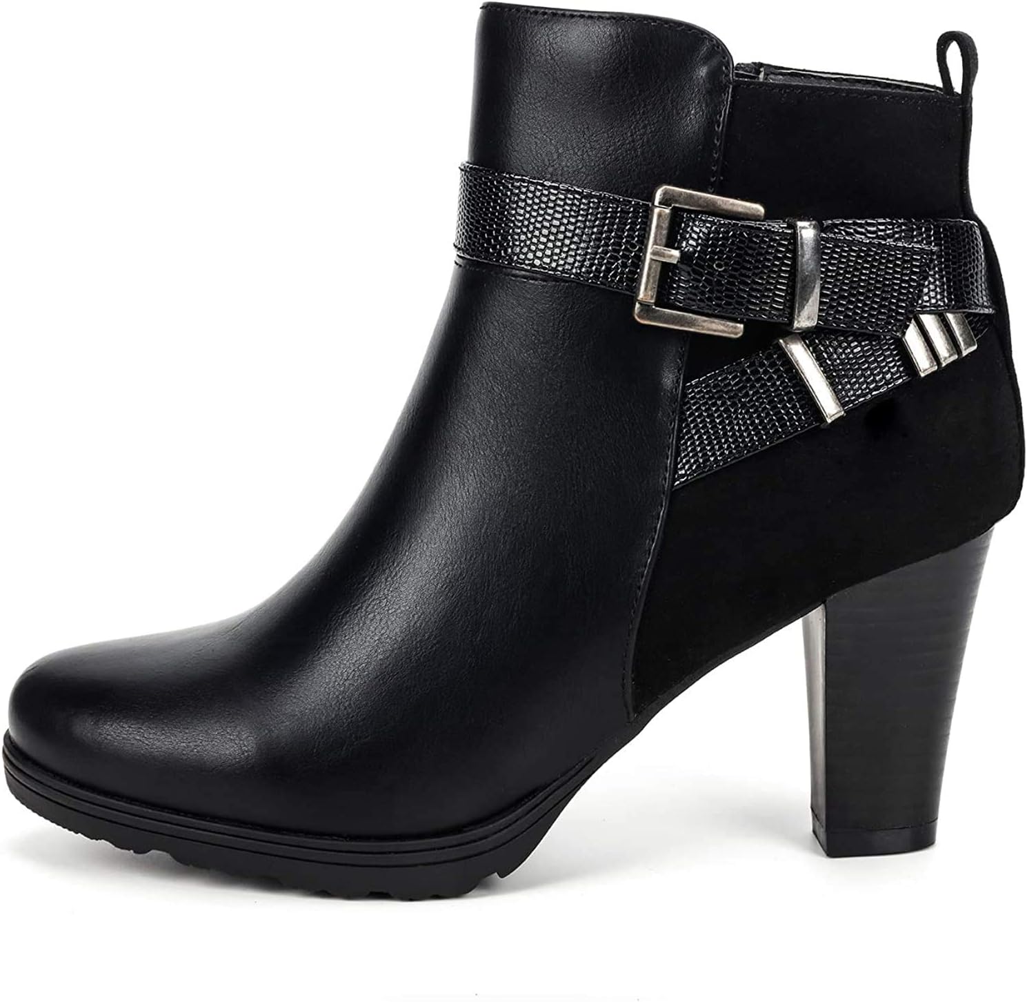 Detalle de mysoft Women's Chunky Heel Ankle Boots with Side Zipper, Wide Width
