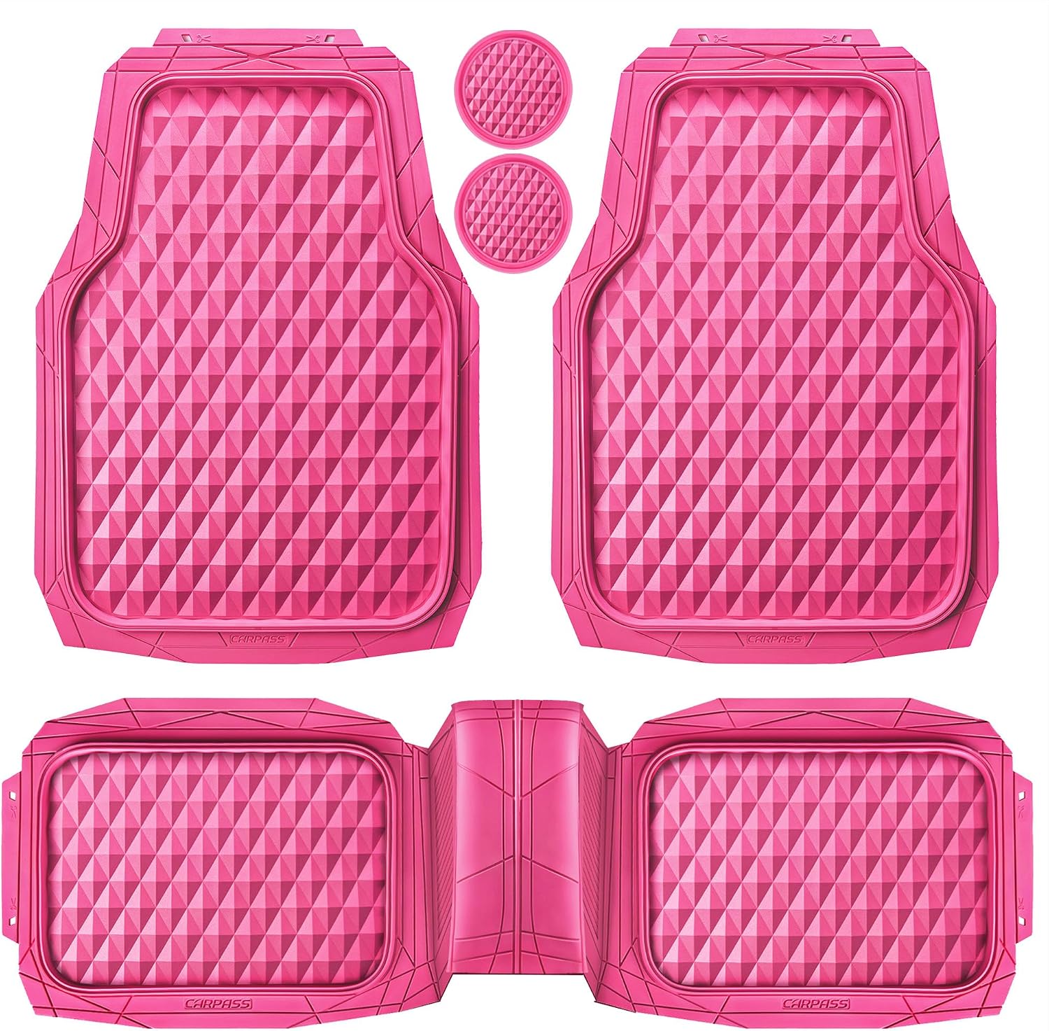 Detalle de CAR PASS Heavy Duty Rubber Pink Floor Mats 3 Pc