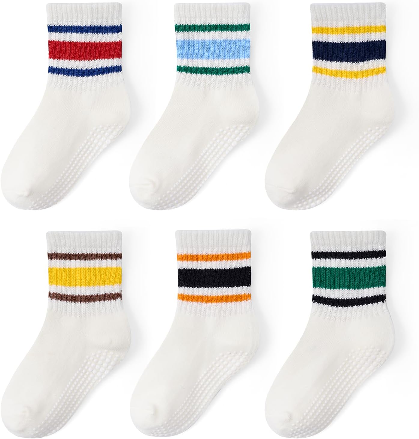 Detalle de Bearbay Non-Slip Toddler Grip Socks with Anti-Skid Soles – 6-Pack, Unisex Cotton Crew Socks for Babies and Kids