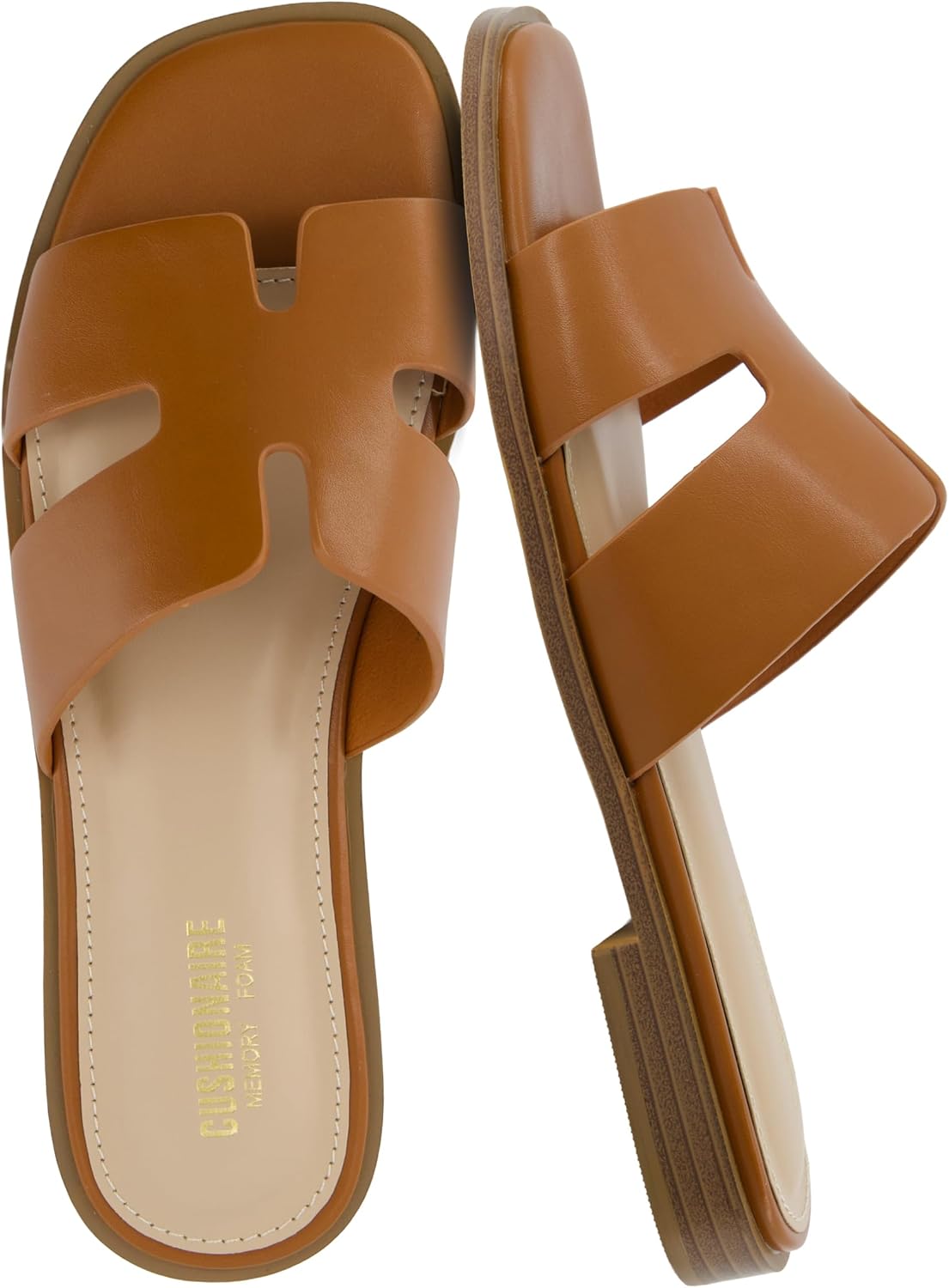 Detalle de Cushionaire Voyage Cutout Strap Slides for Women — memory foam comfort vegan leather-look summer flats