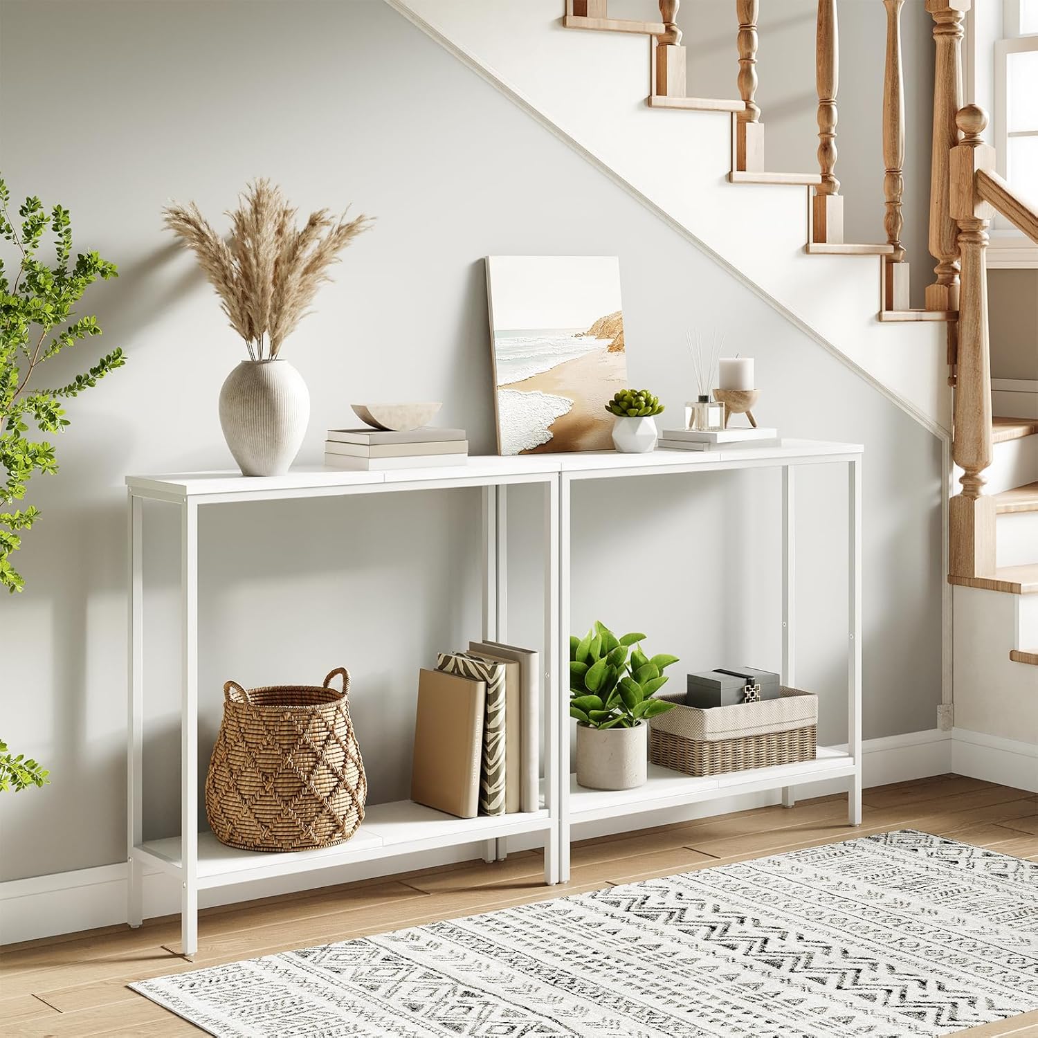Detalle de HOOBRO Table Console étroite avec étagère – 75 x 22 x 75 cm, blanc EWW22XG01