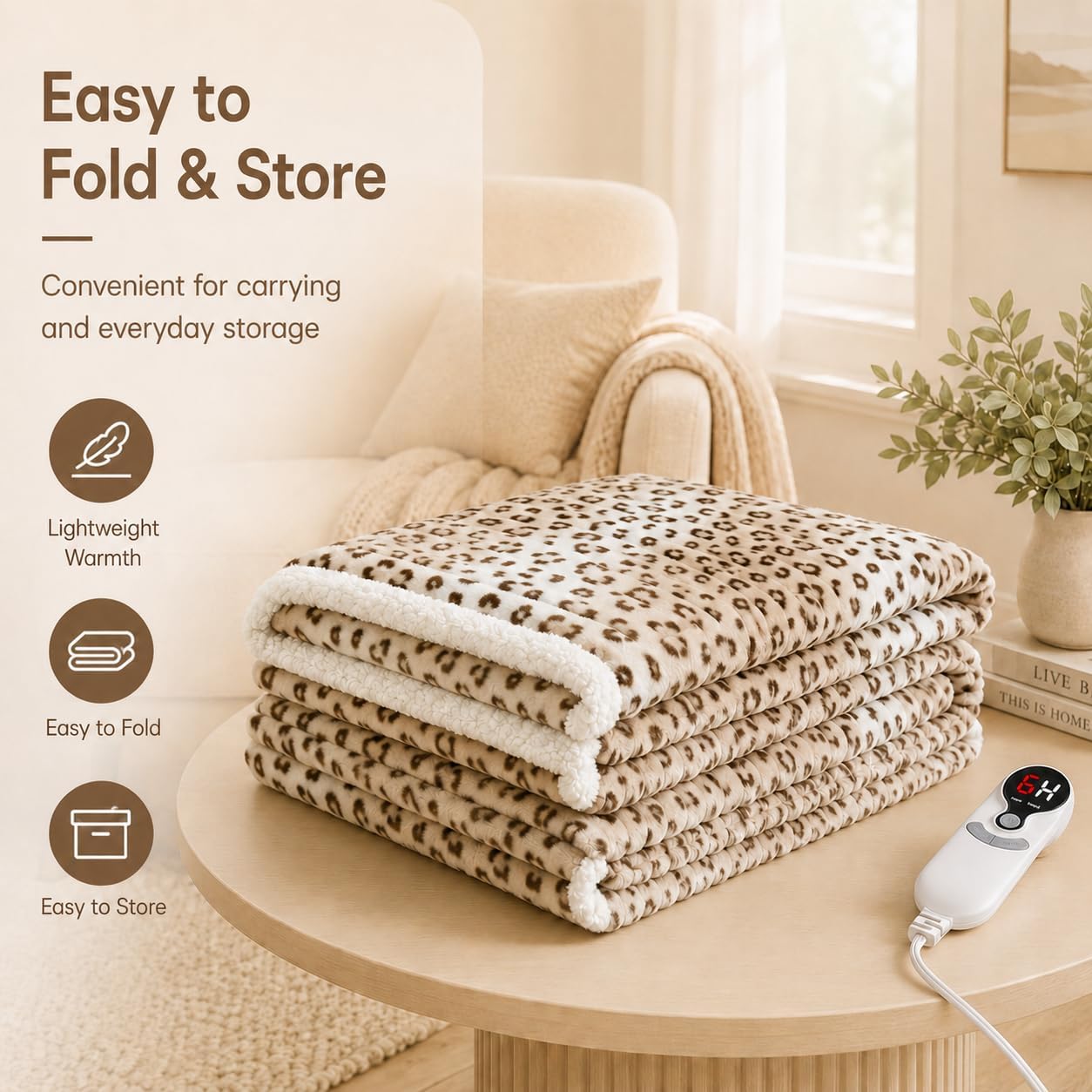 Detalle 2 de Beige Leopard Electric Heated Blanket 72x84"