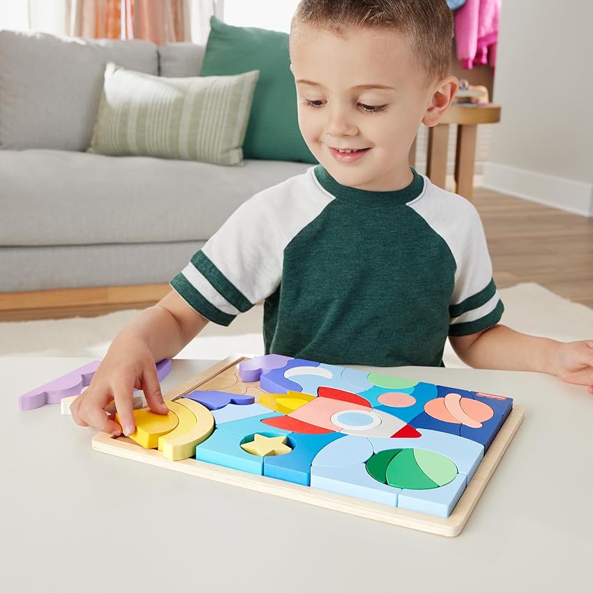 Detalle 2 de Fisher-Price HXY42 puzzle espacial de madera, 42 piezas 🧩