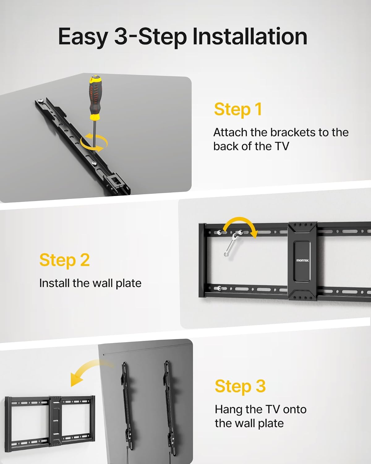 Thumbnail 6 de monTEK Heavy Duty Fixed TV Wall Mount (37–90 Inch) with 1.1" Ultra-Slim Profile