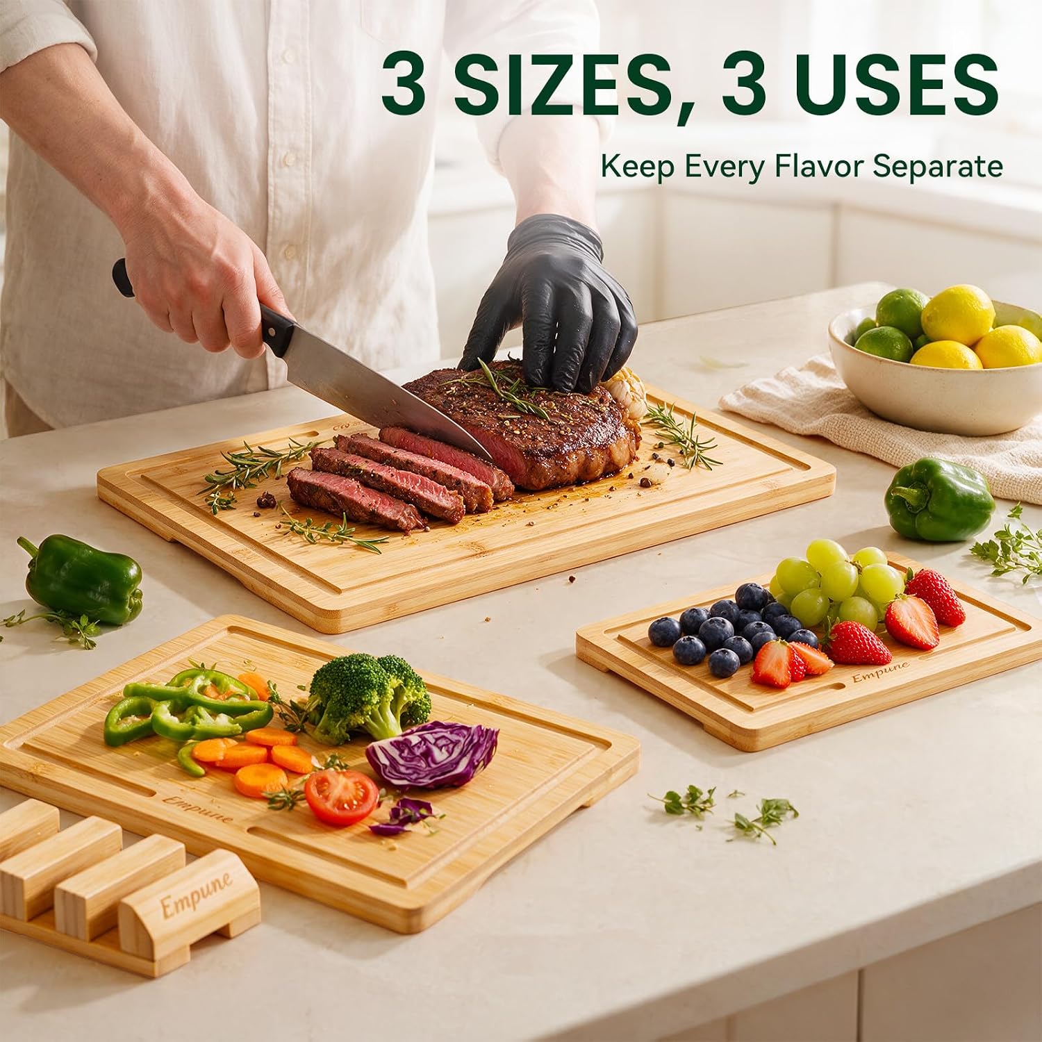 Detalle de Empune Bamboo Cutting Board Set for Kitchen 🍽