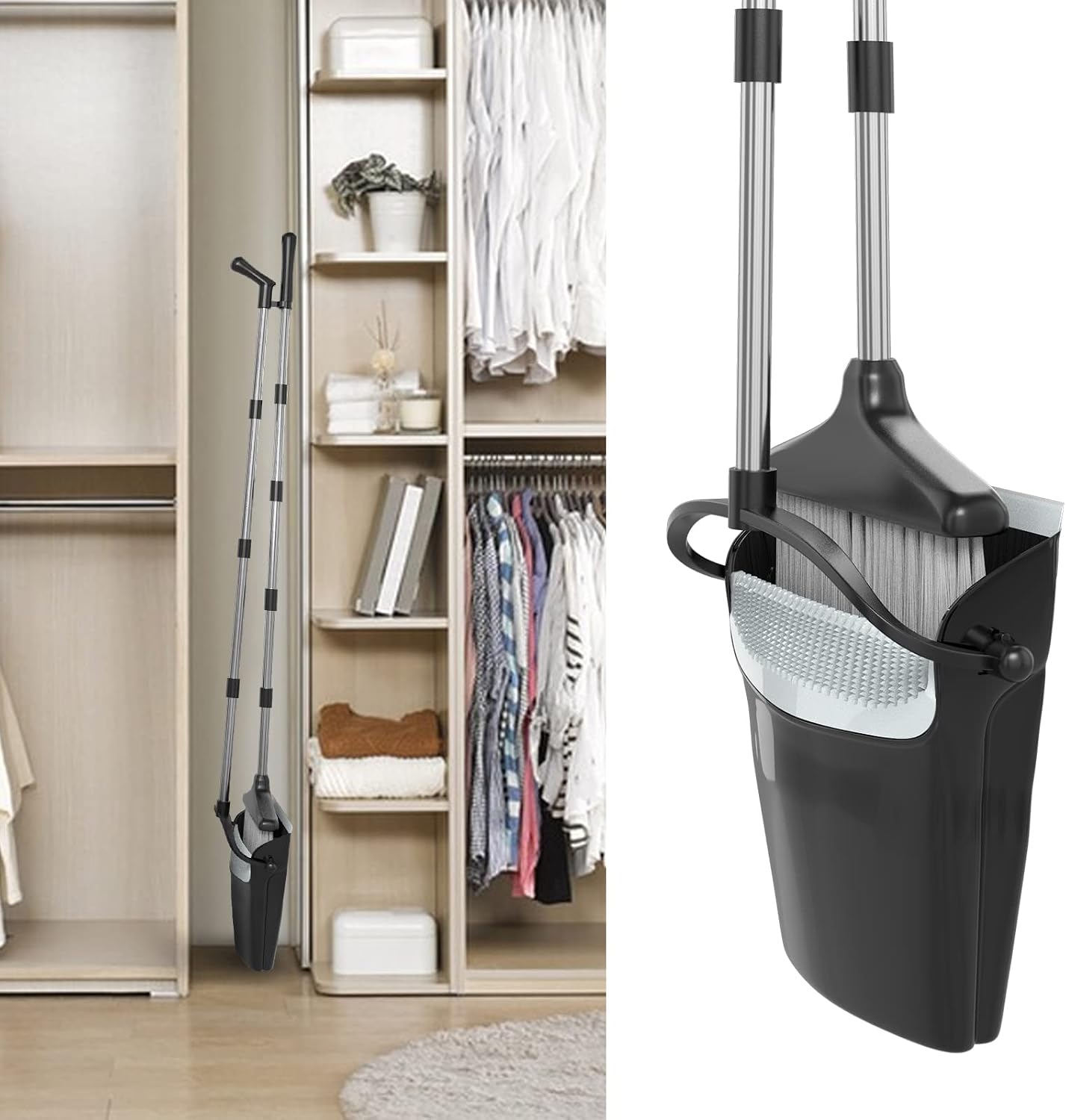 Thumbnail 5 de Broom with Dustpan Combo Set 54” Long Handle – Black & Grey
